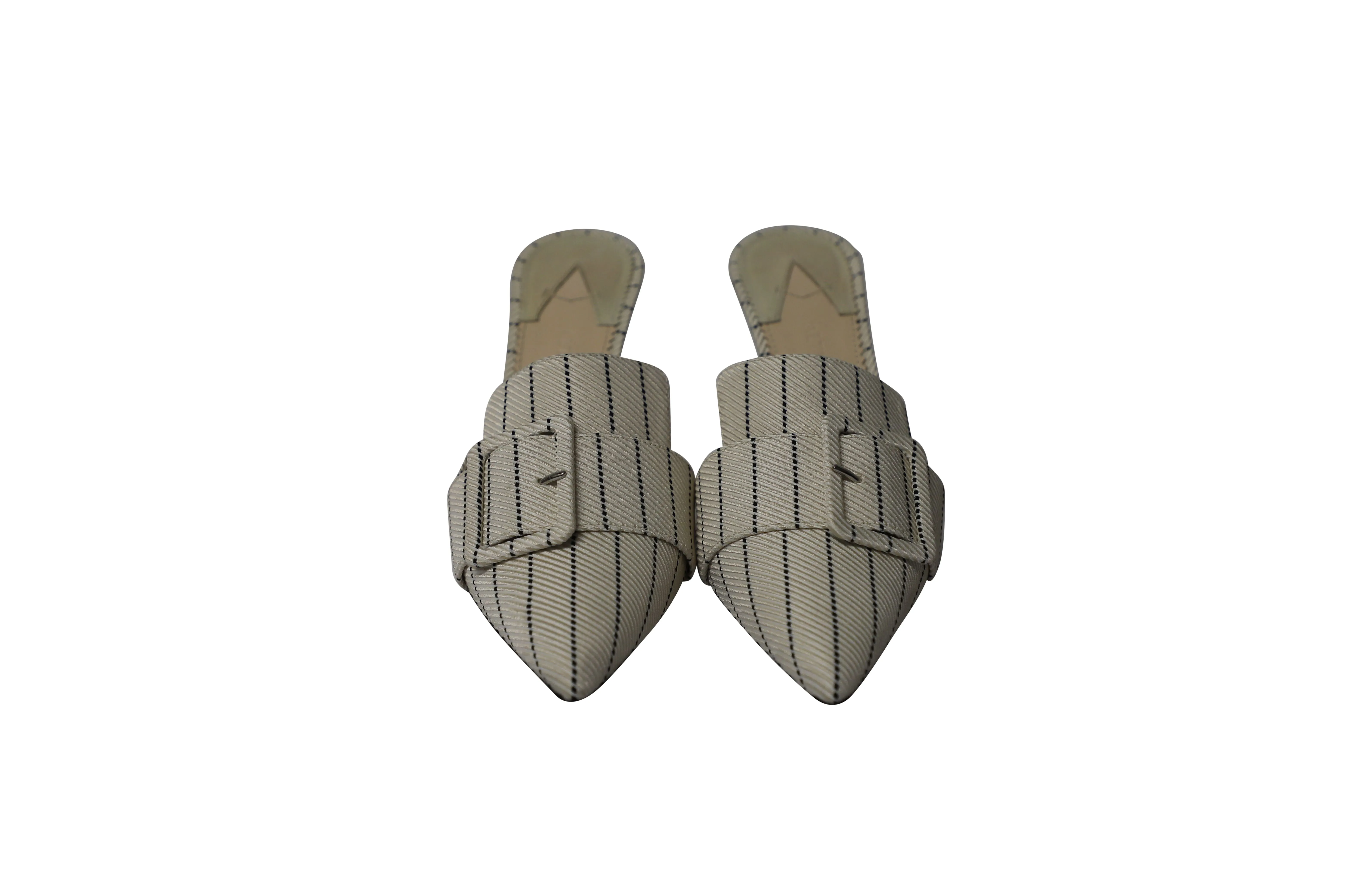 Altuzarra Izy 90 Striped Mules in Cream Cotton