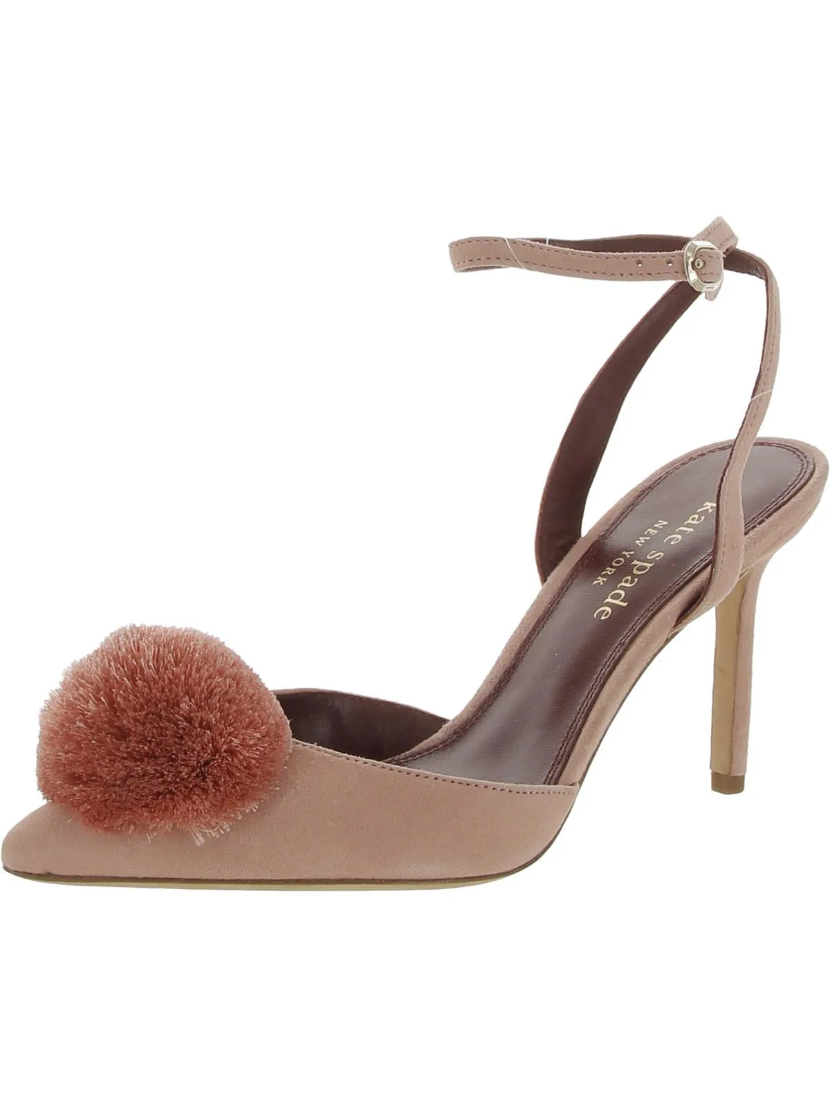 Amour Pom Womens Suede Pointed Toe Ankle Strap