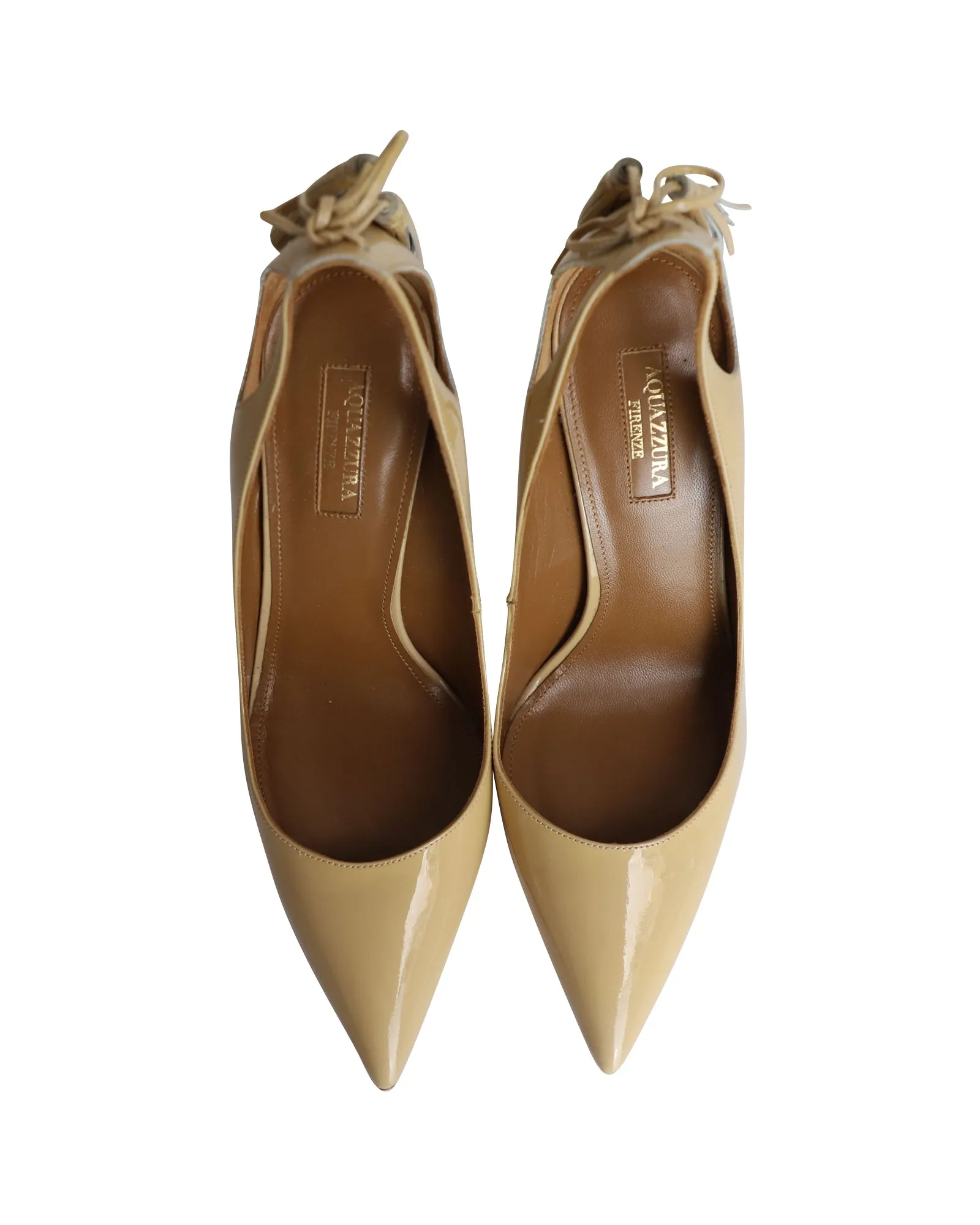 Aquazzura Forever Marilyn Cutout Pumps in Nude Patent Leather