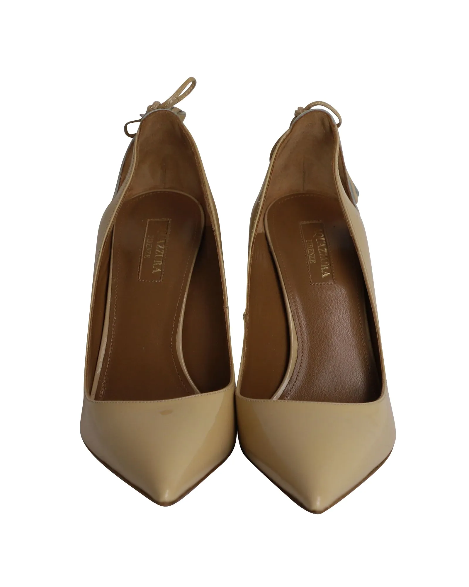 Aquazzura Forever Marilyn Cutout Pumps in Nude Patent Leather