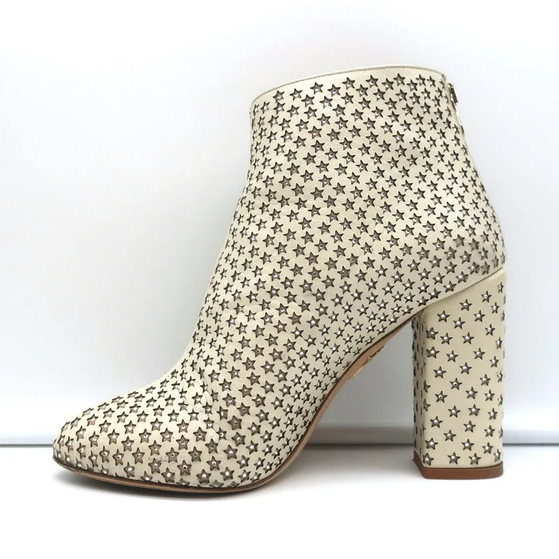 Charlotte Olympia Alba Star Ankle Boot Cream Crystal-Embellished Leather Size 38