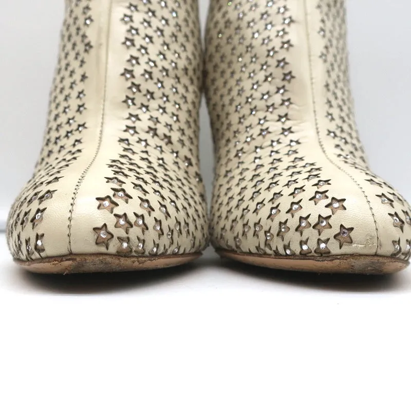 Charlotte Olympia Alba Star Ankle Boot Cream Crystal-Embellished Leather Size 38