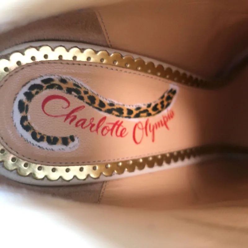 Charlotte Olympia Alba Star Ankle Boot Cream Crystal-Embellished Leather Size 38