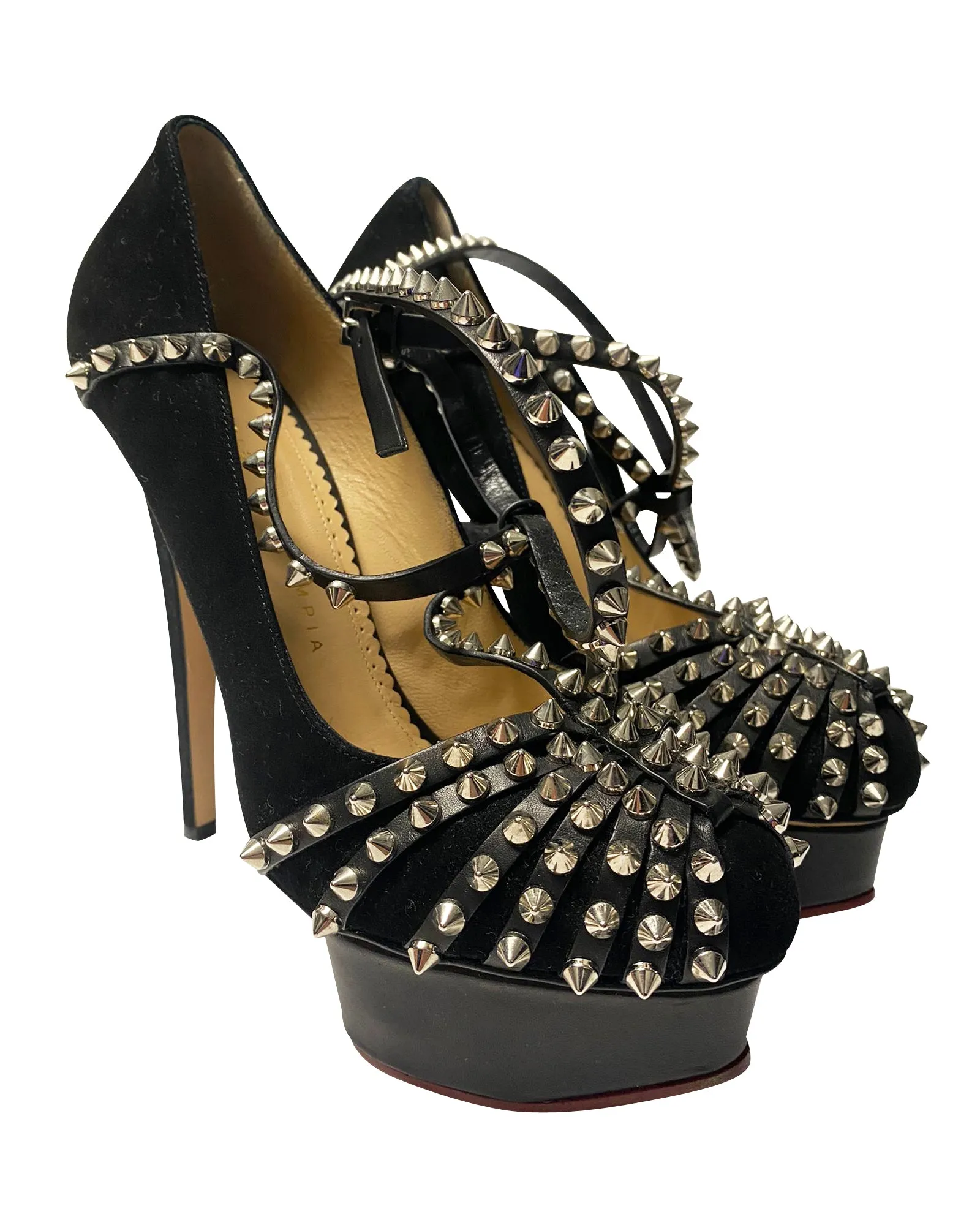 Charlotte Olympia Angry Portia Studded Platform Pumps in Black Suede