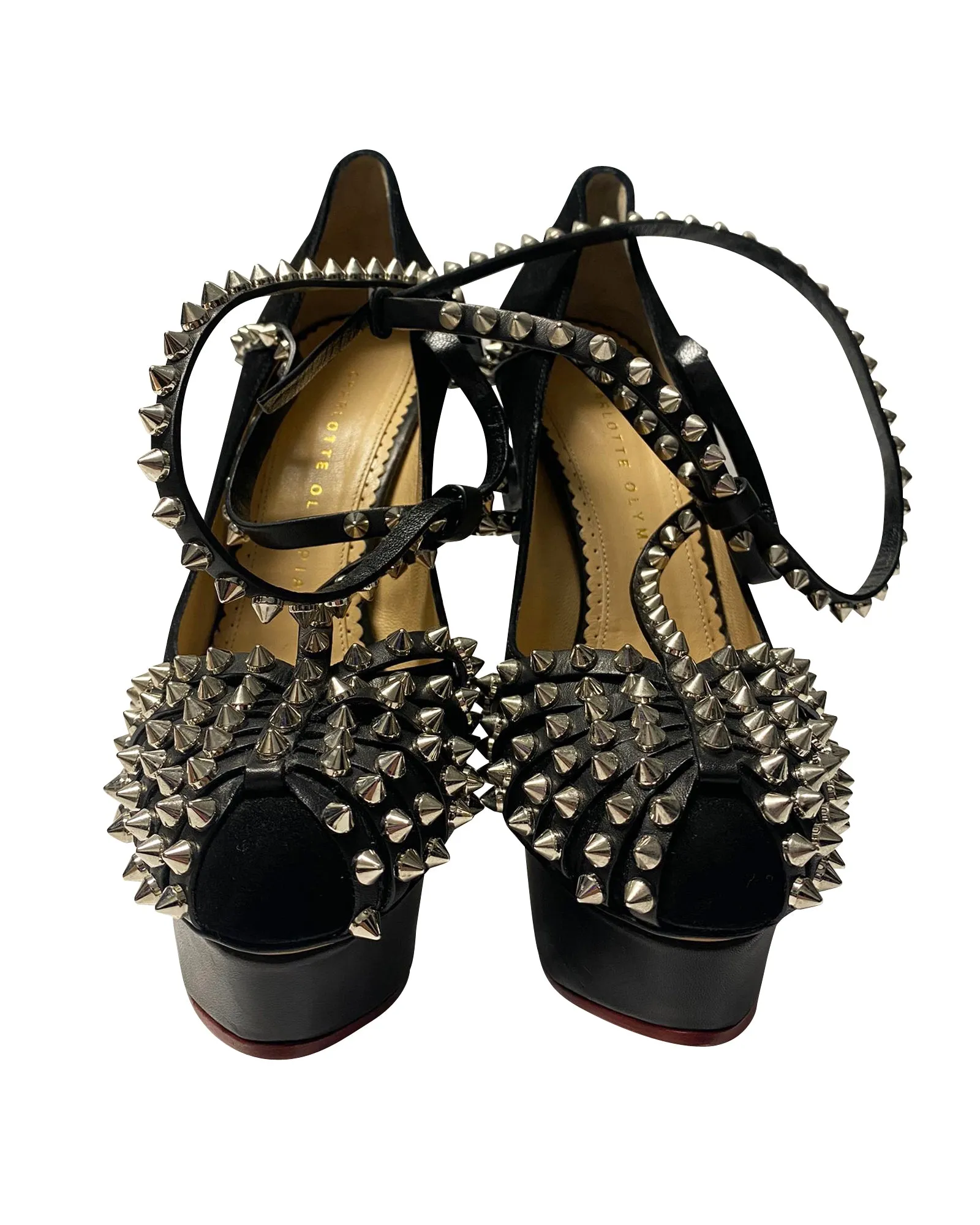 Charlotte Olympia Angry Portia Studded Platform Pumps in Black Suede