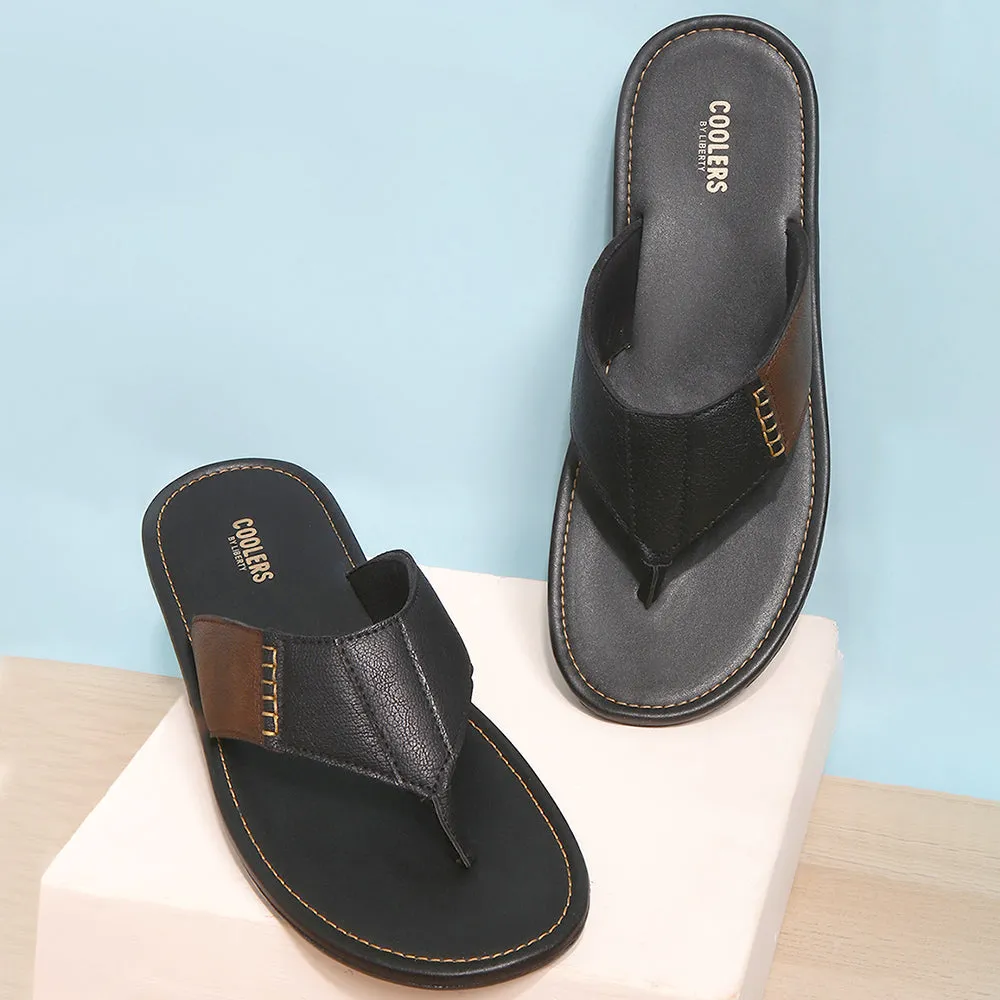 Coolers Casual Black Slippers For Men AVN-13 By Liberty