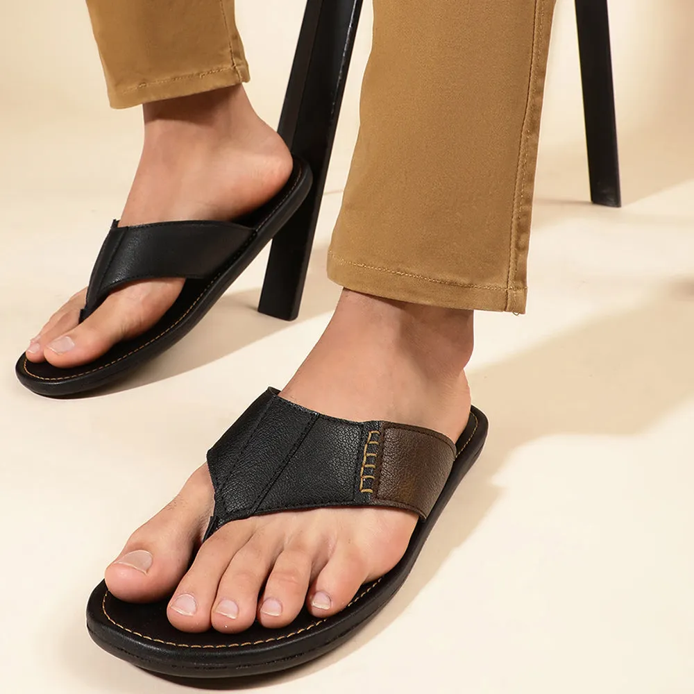 Coolers Casual Black Slippers For Men AVN-13 By Liberty