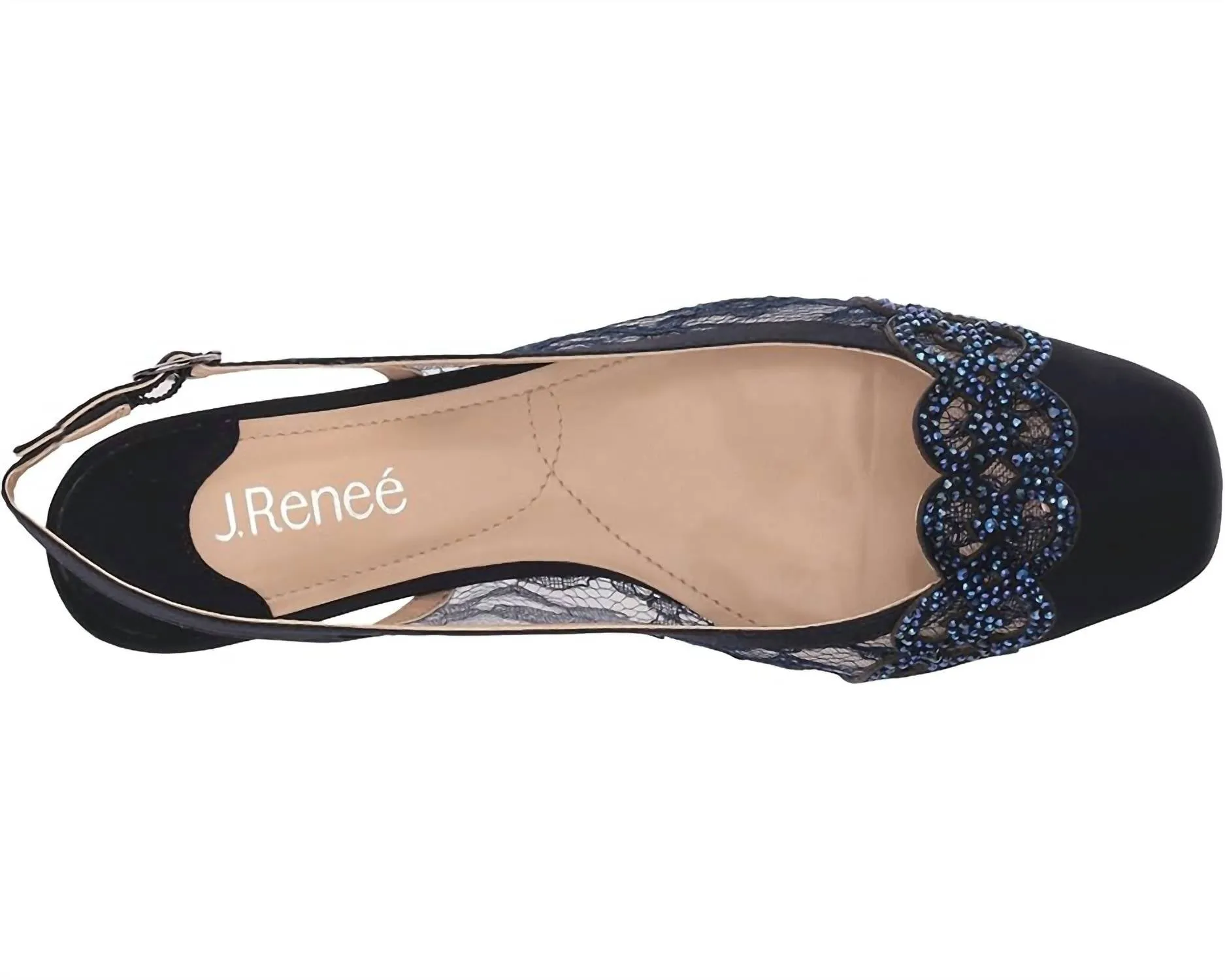 Faleece Low Heel Slingback Pumps In Navy Satin