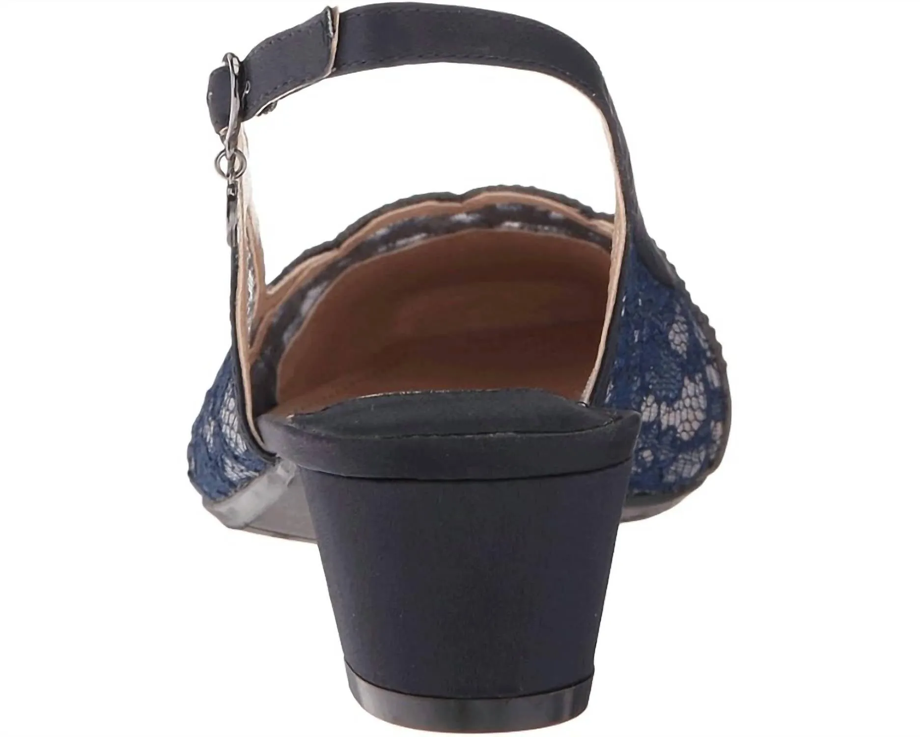 Faleece Low Heel Slingback Pumps In Navy Satin