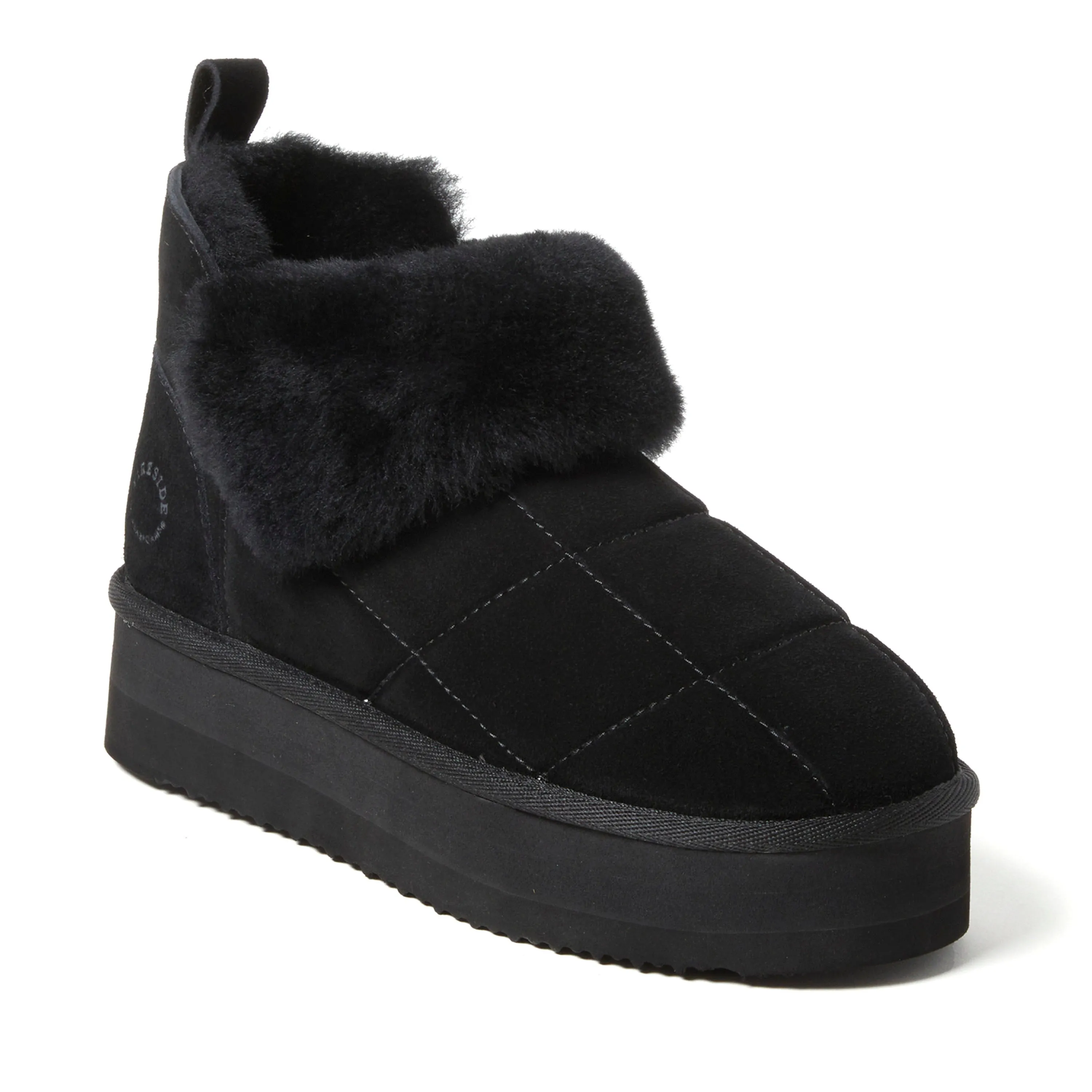Fireside by Dearfoams Women's Bayswater Genuine Shearling Quilted Platform Bootie