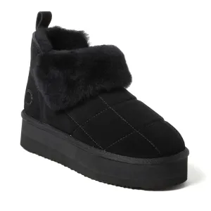 Fireside by Dearfoams Women's Bayswater Genuine Shearling Quilted Platform Bootie