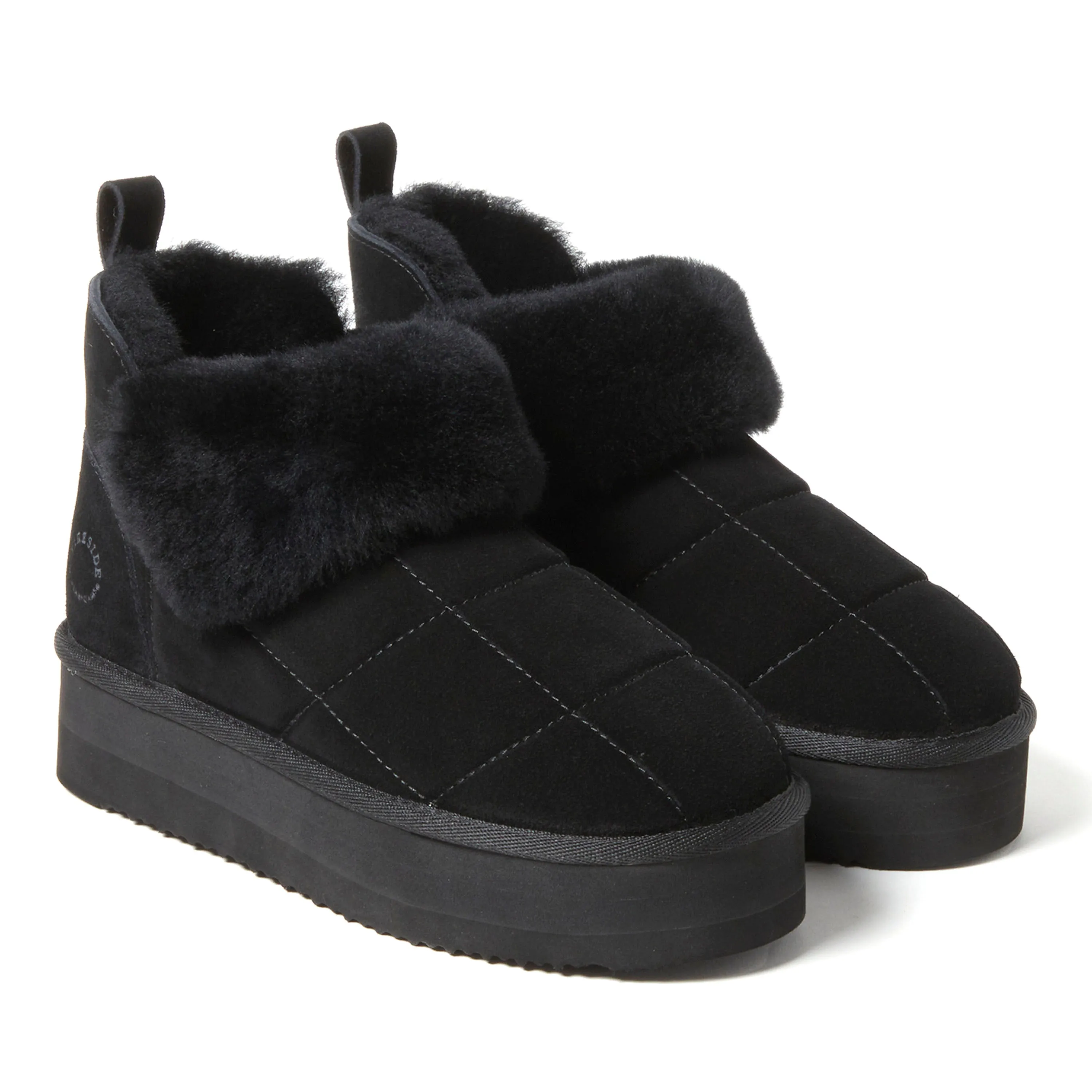 Fireside by Dearfoams Women's Bayswater Genuine Shearling Quilted Platform Bootie