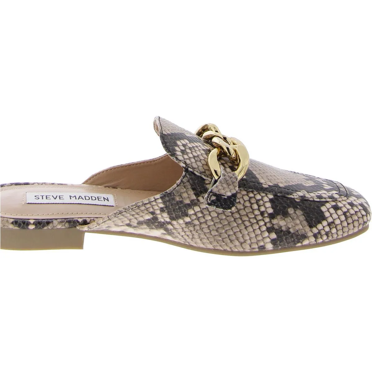 Genevieve Womens Faux Leather Chain Mules
