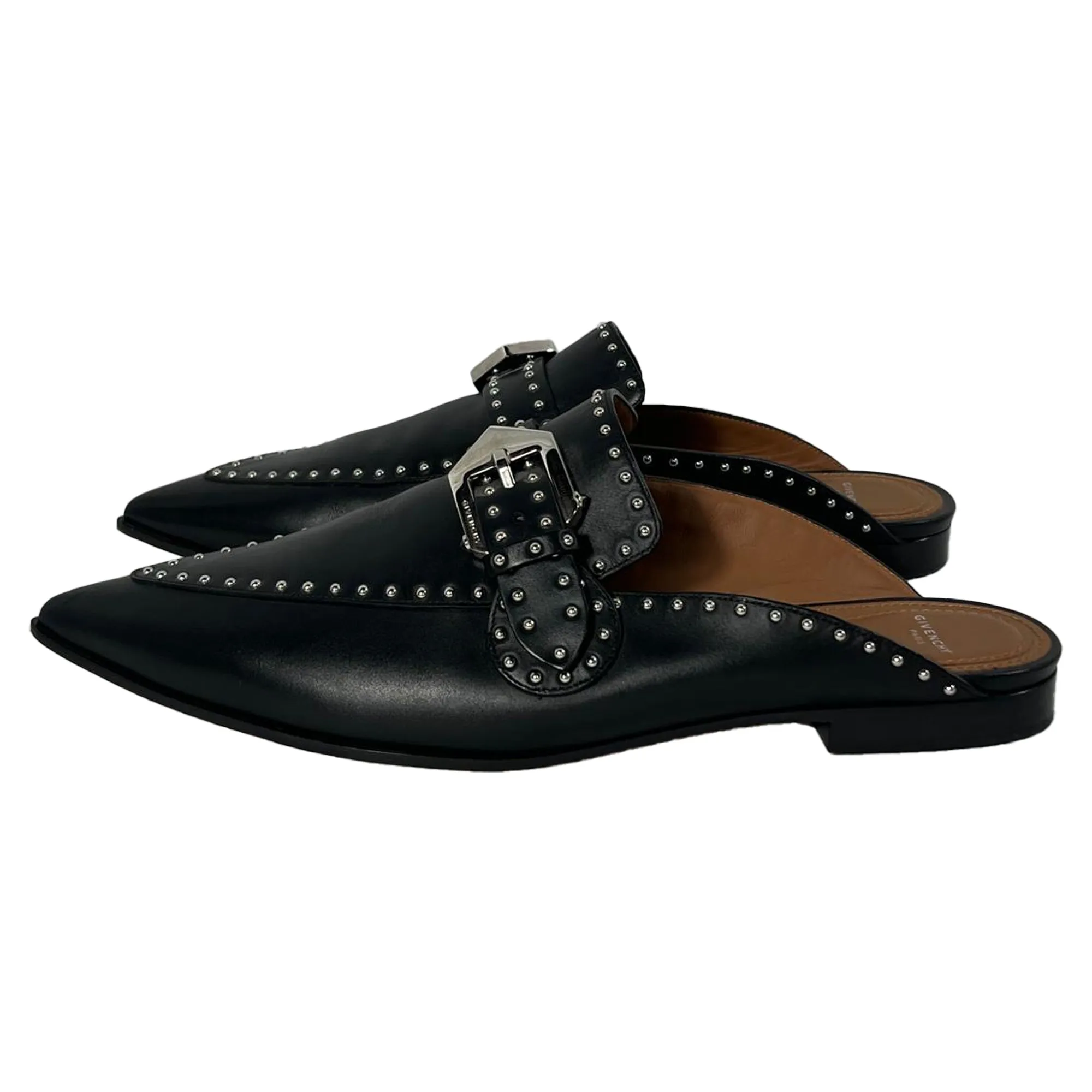 Givenchy Studded Elegant Loafer Mules in Black Calfskin Leather