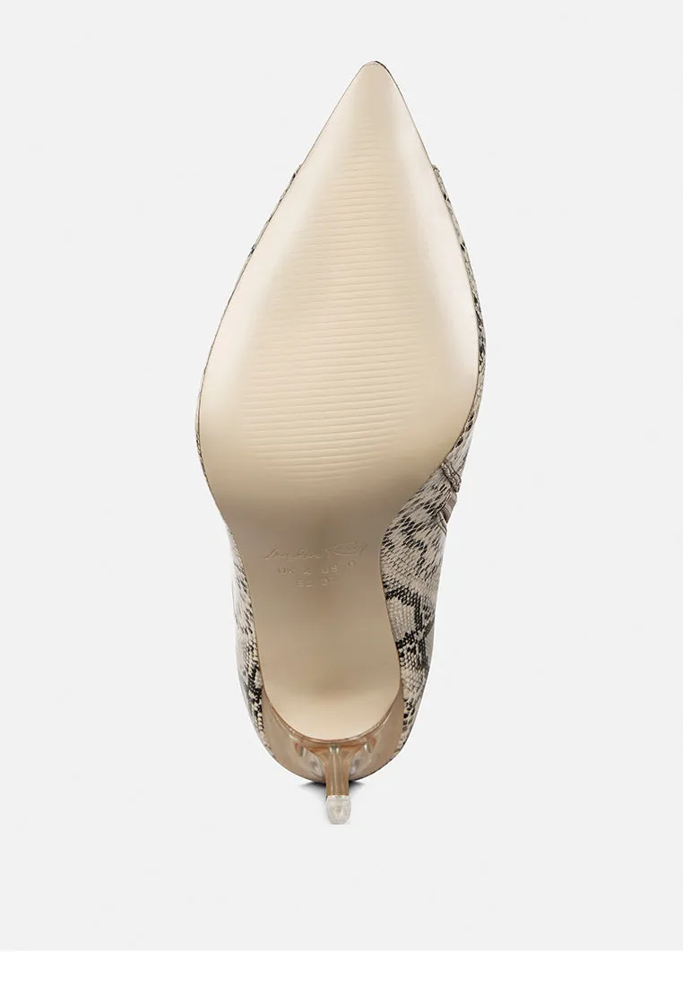high drama snake print stiletto long boots