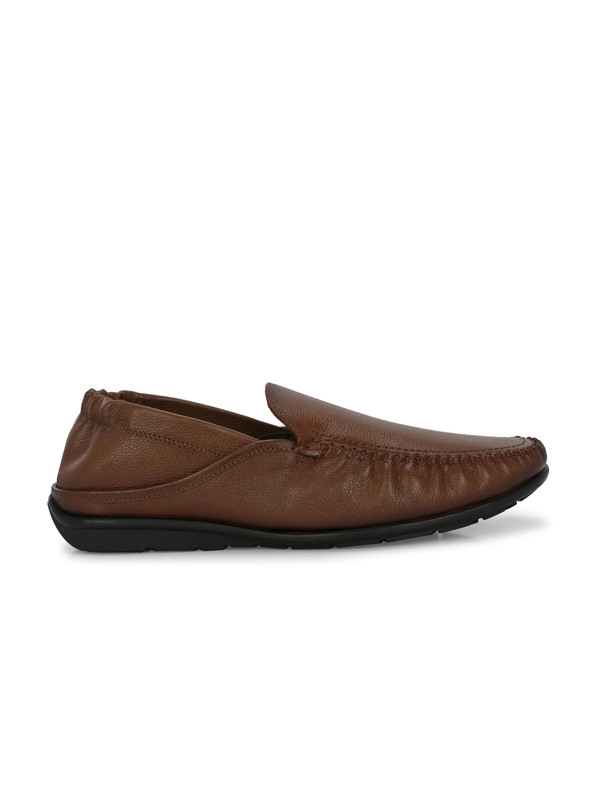 Hitz Men's Tan Leather Slip-On Comfort Loafer Shoes