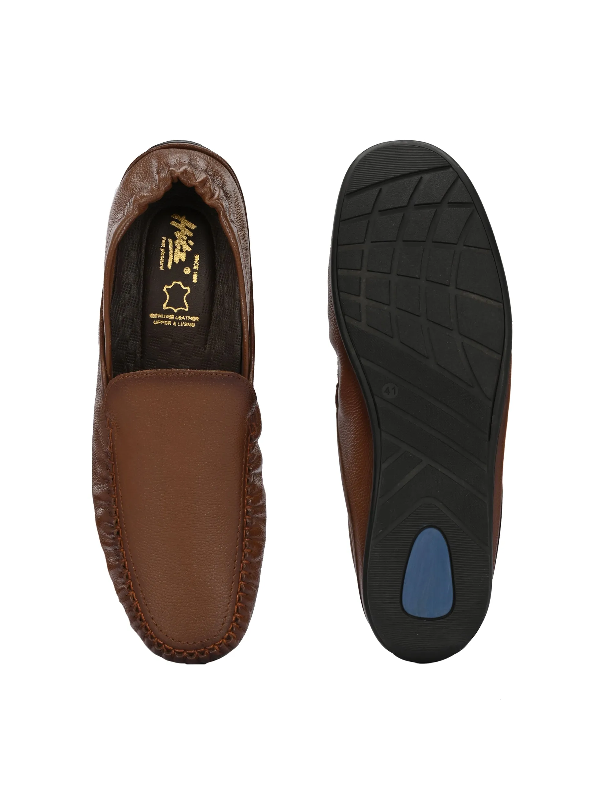 Hitz Men's Tan Leather Slip-On Comfort Loafer Shoes