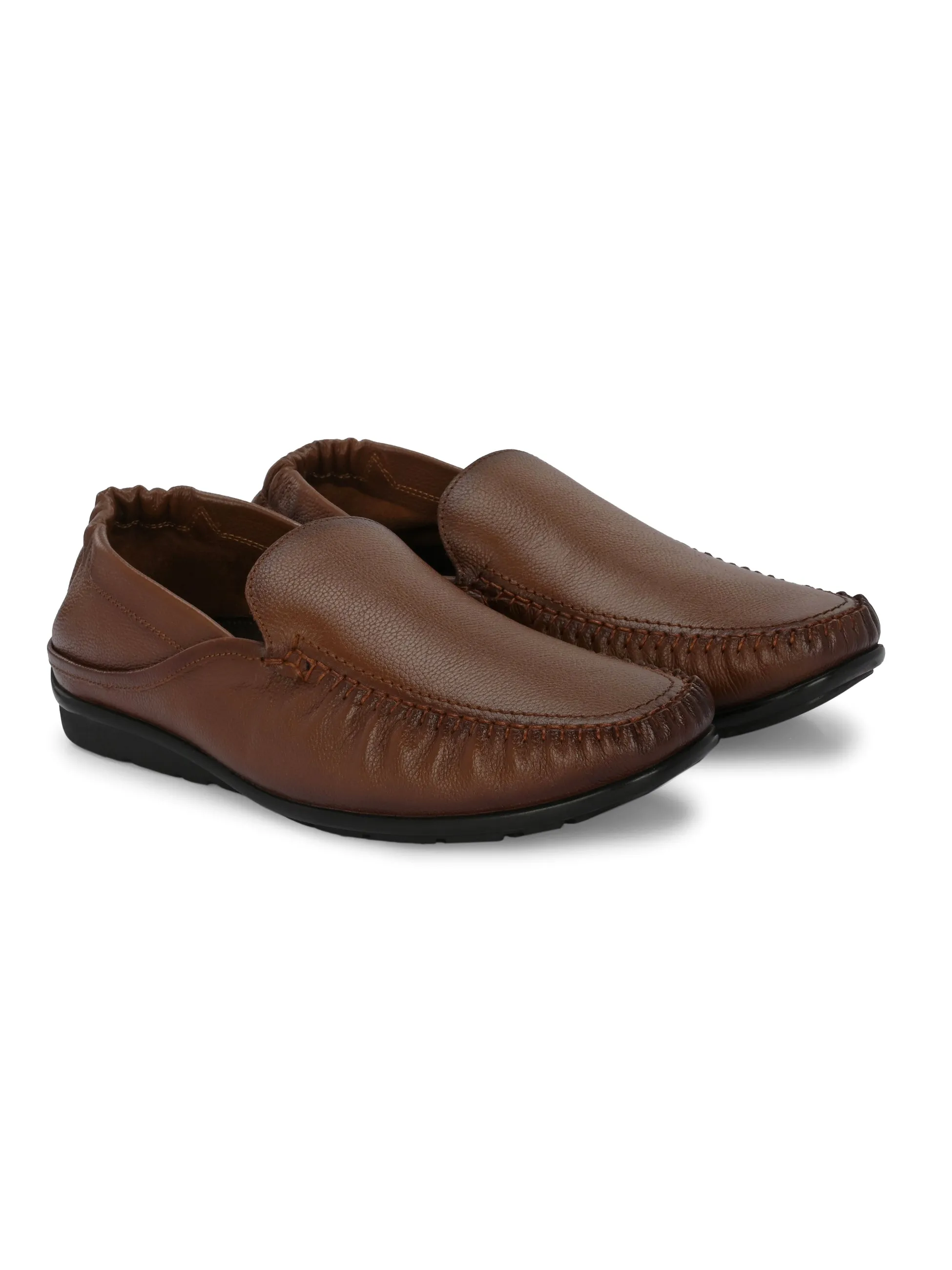 Hitz Men's Tan Leather Slip-On Comfort Loafer Shoes
