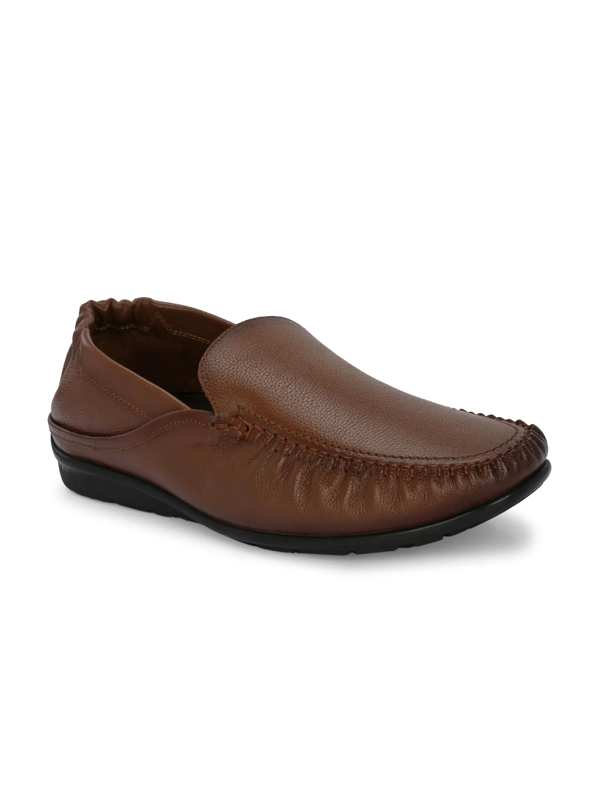 Hitz Men's Tan Leather Slip-On Comfort Loafer Shoes