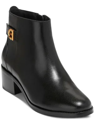 Holis Buckle Womens Leather Stacked Heel Ankle Boots