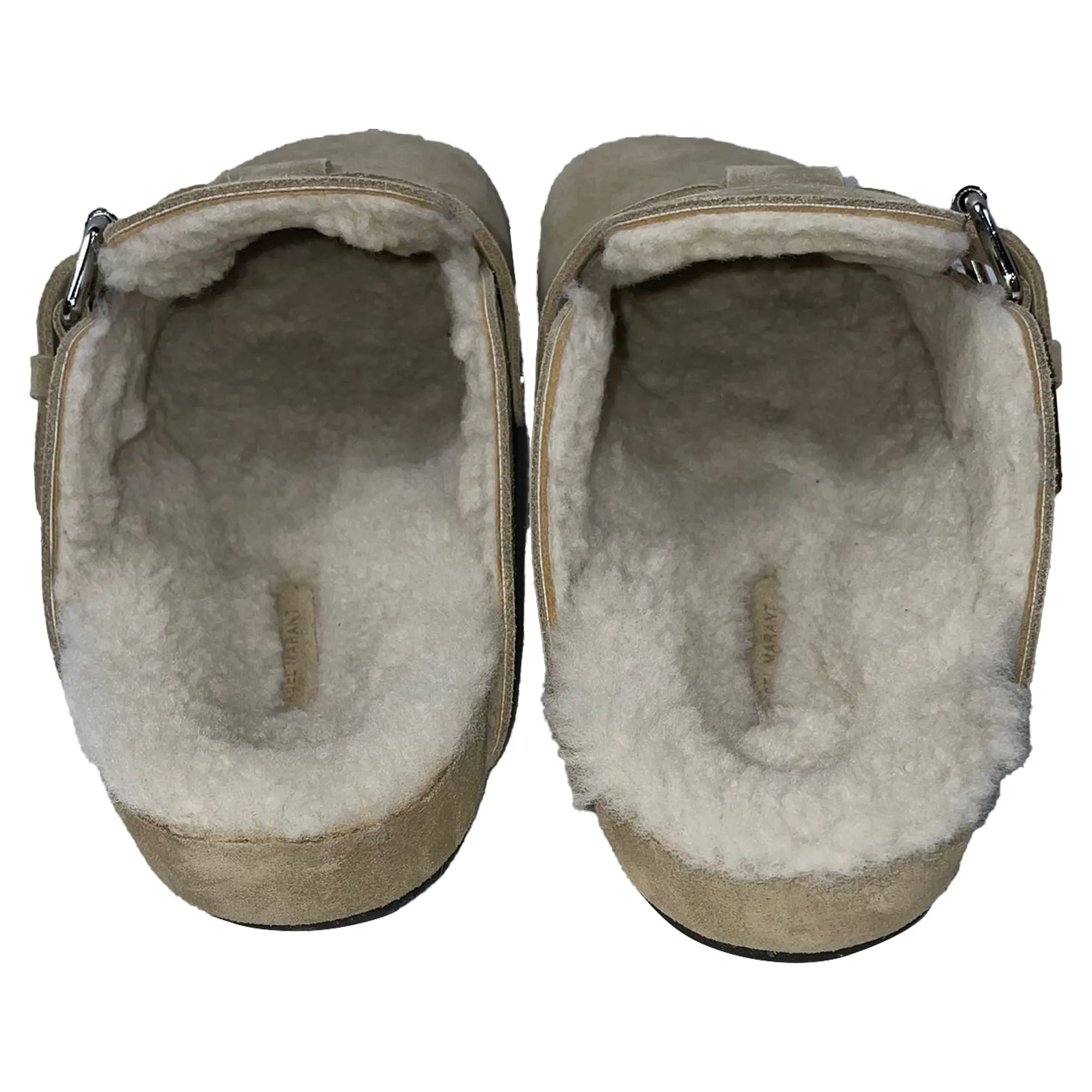 Isabel Marant Mirvin Shearling-Lined Clogs in Beige Suede