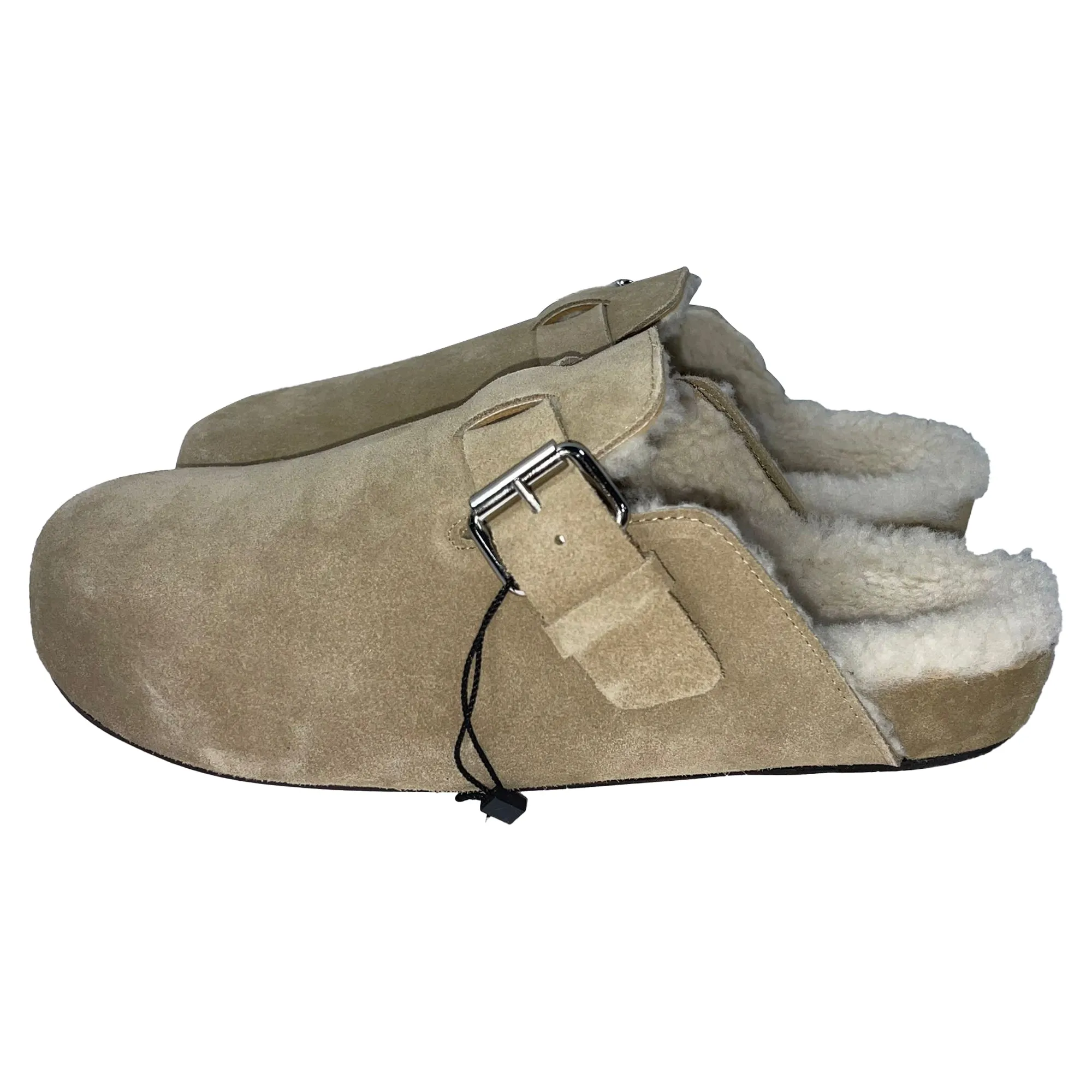 Isabel Marant Mirvin Shearling-Lined Clogs in Beige Suede