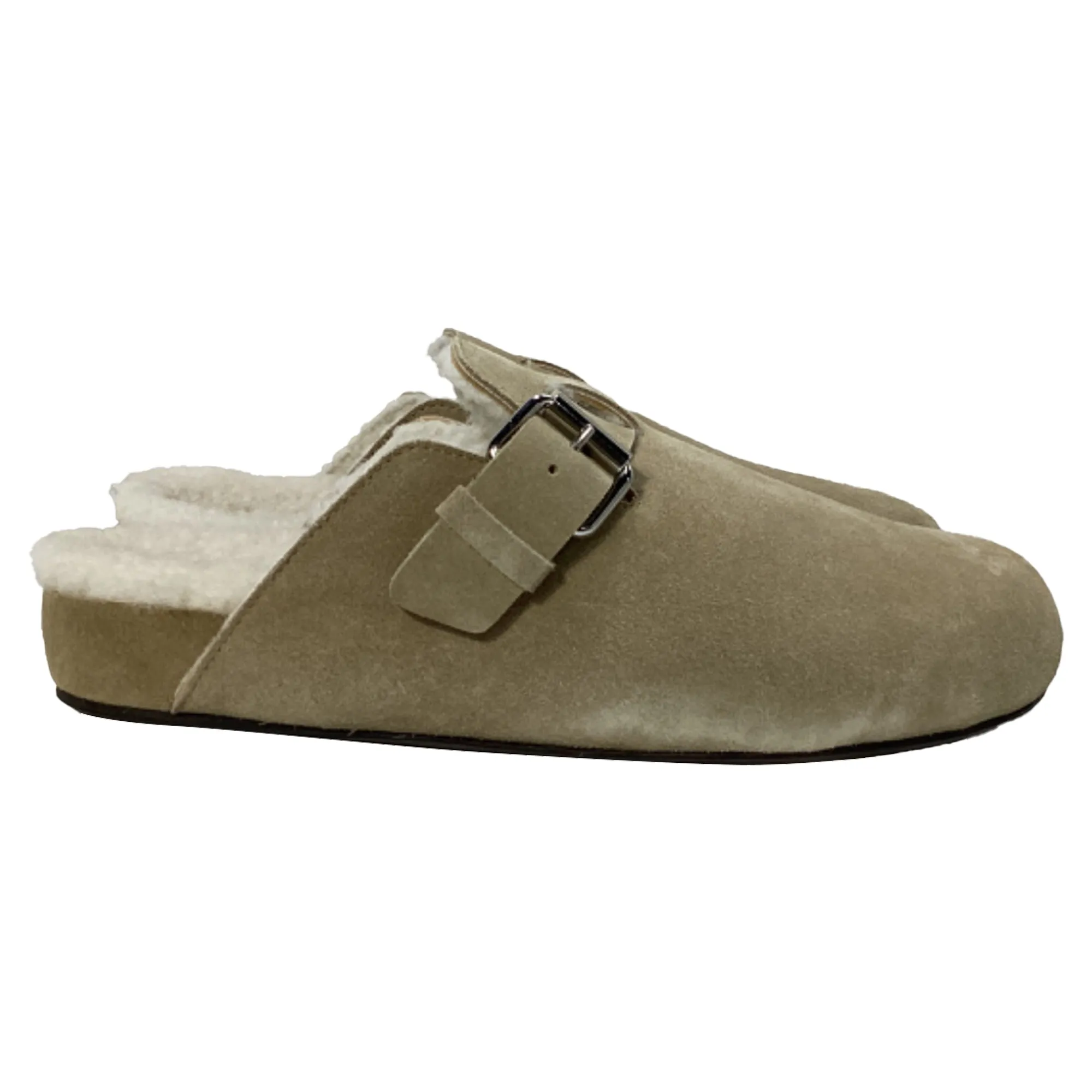 Isabel Marant Mirvin Shearling-Lined Clogs in Beige Suede