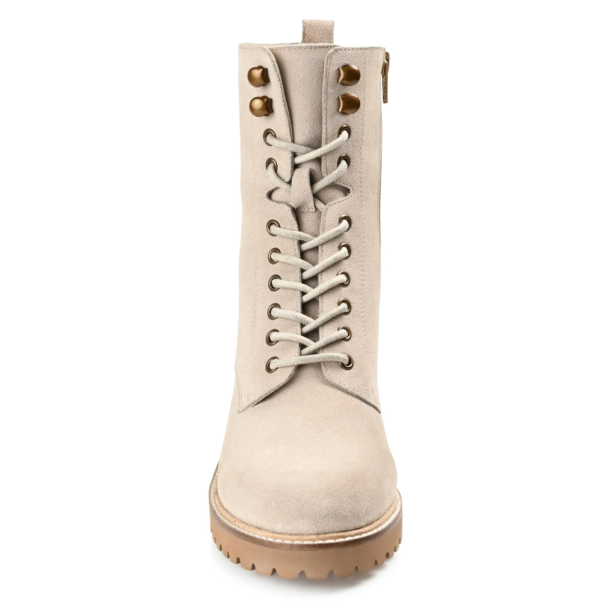 Journee Signature Womens Genuine Leather Malle Round Toe Stacked Combat Booties