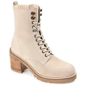 Journee Signature Womens Genuine Leather Malle Round Toe Stacked Combat Booties