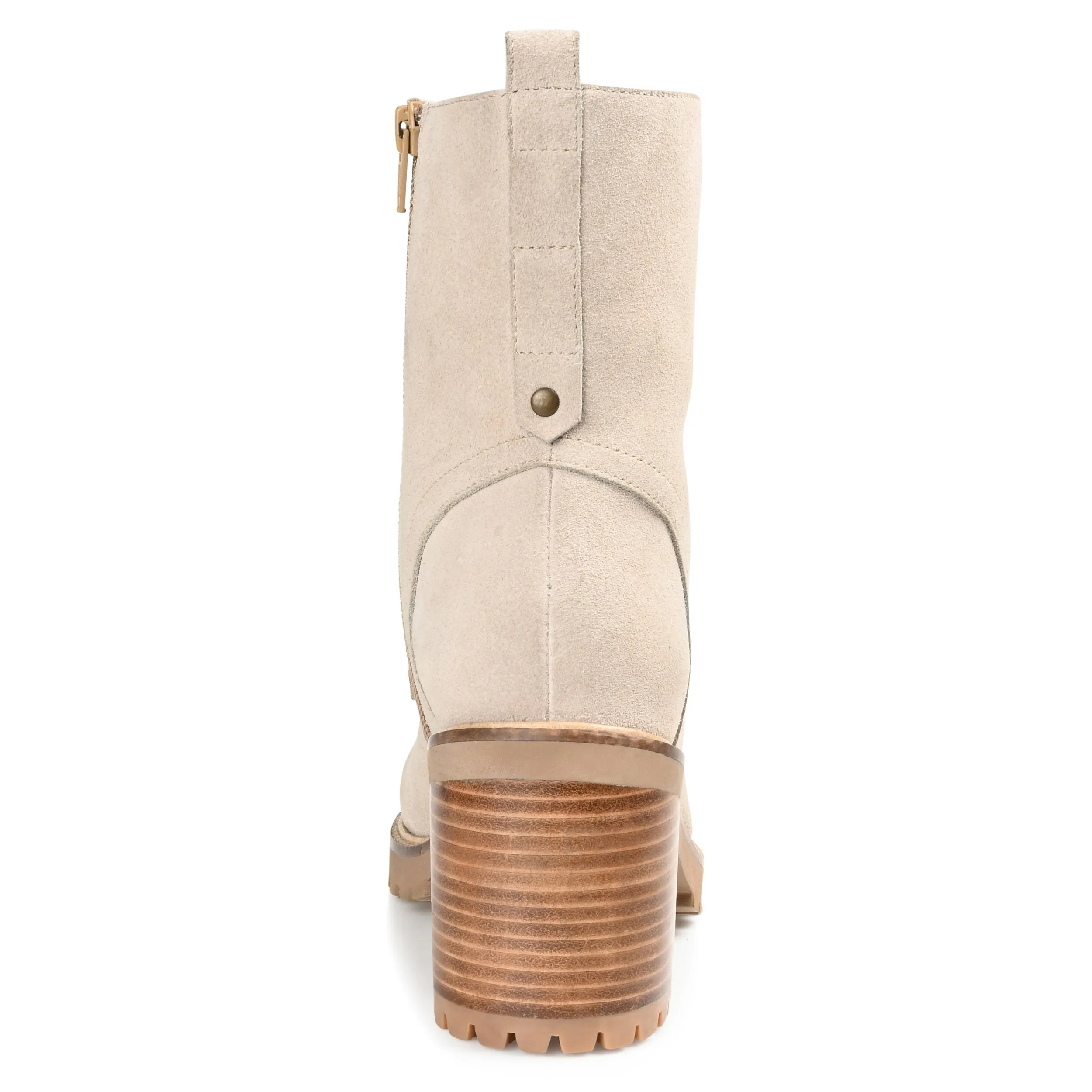 Journee Signature Womens Genuine Leather Malle Round Toe Stacked Combat Booties