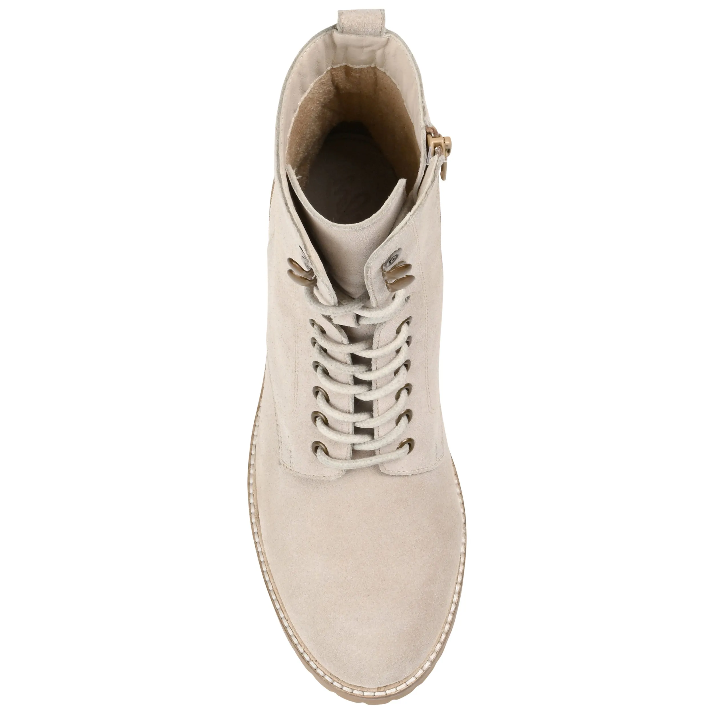Journee Signature Womens Genuine Leather Malle Round Toe Stacked Combat Booties