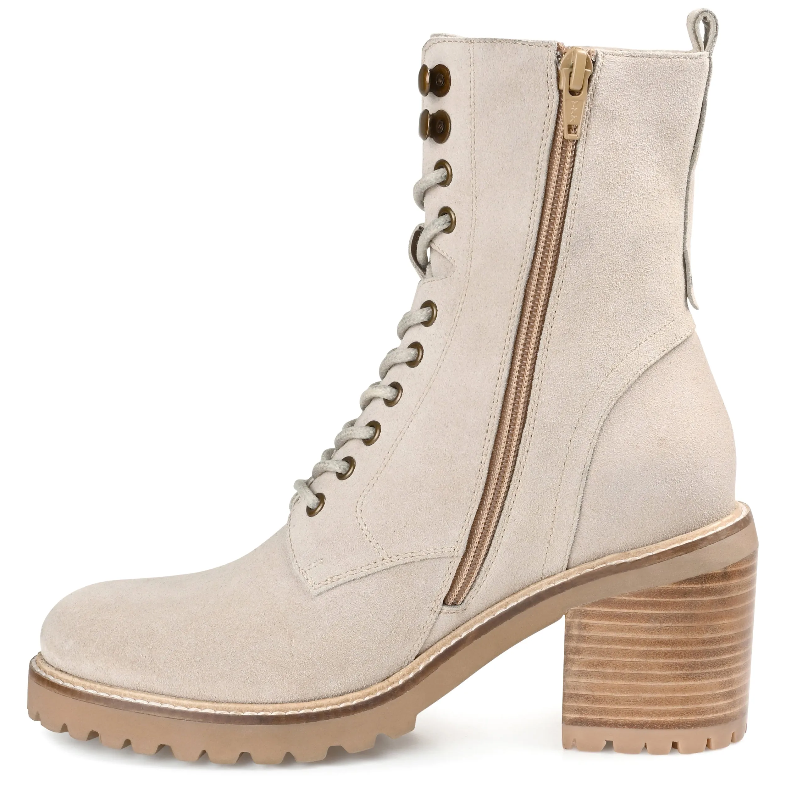 Journee Signature Womens Genuine Leather Malle Round Toe Stacked Combat Booties
