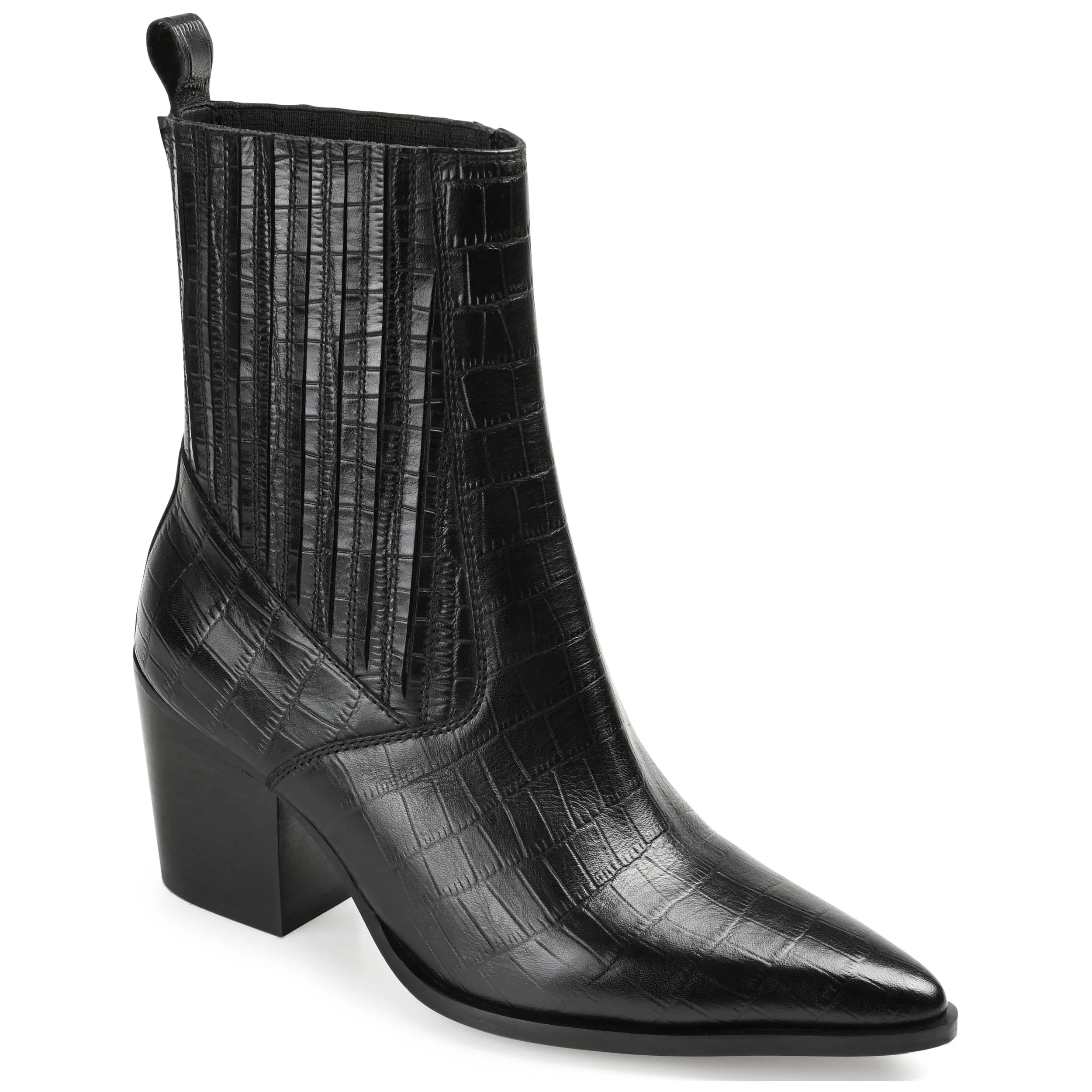 Journee Signature Womens Genuine Leather Markka Pointed Toe Stacked Chelsea Booties