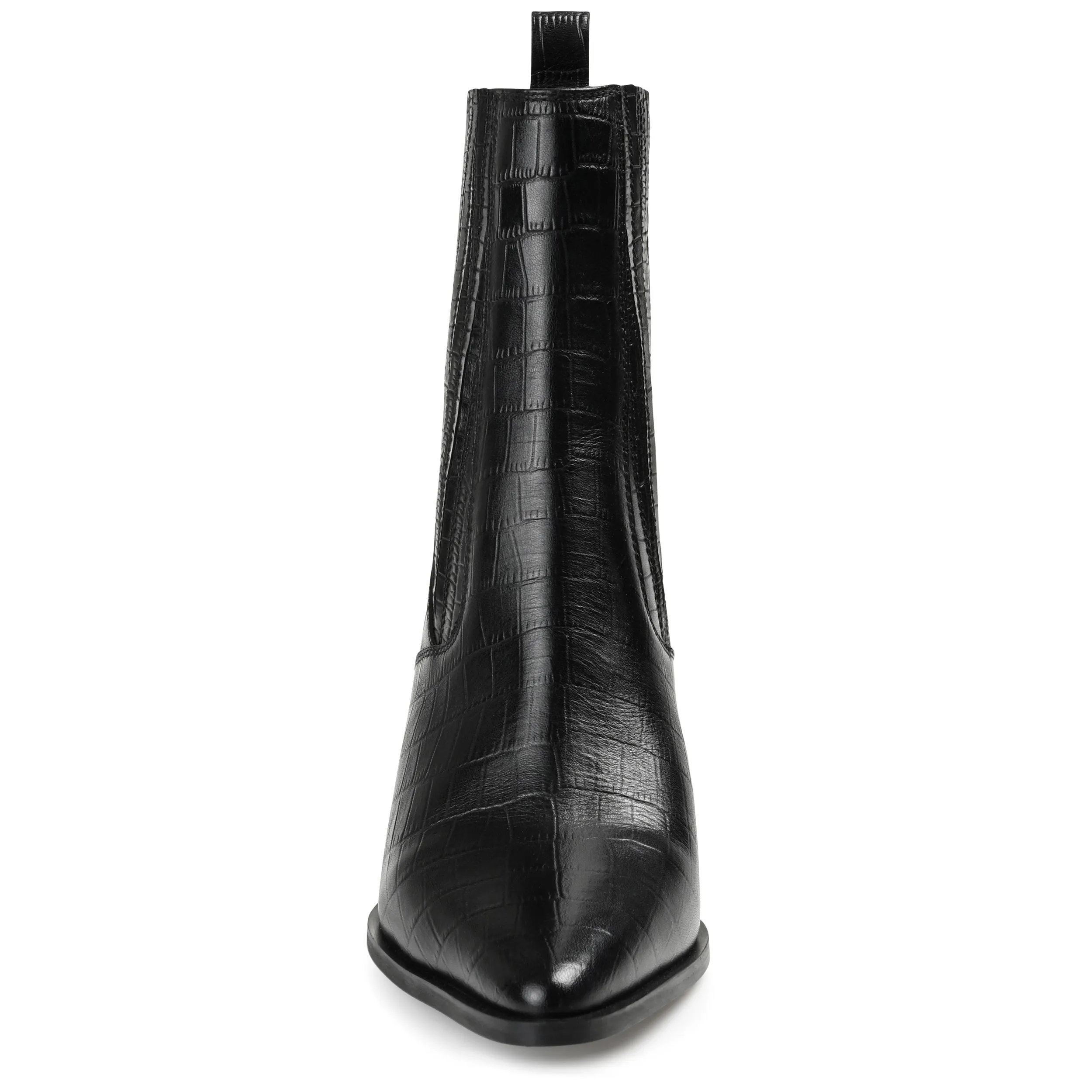 Journee Signature Womens Genuine Leather Markka Pointed Toe Stacked Chelsea Booties