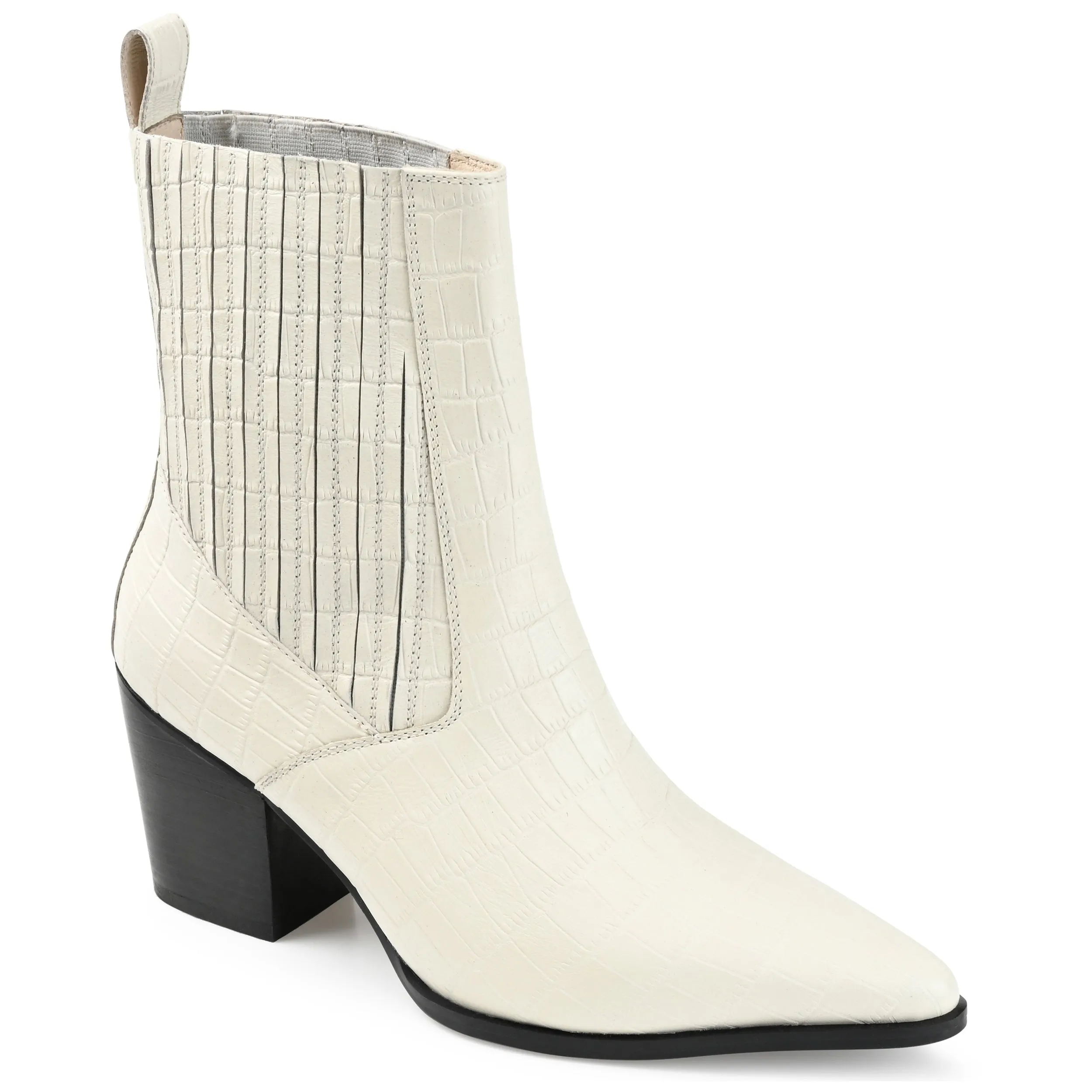 Journee Signature Womens Genuine Leather Markka Pointed Toe Stacked Chelsea Booties