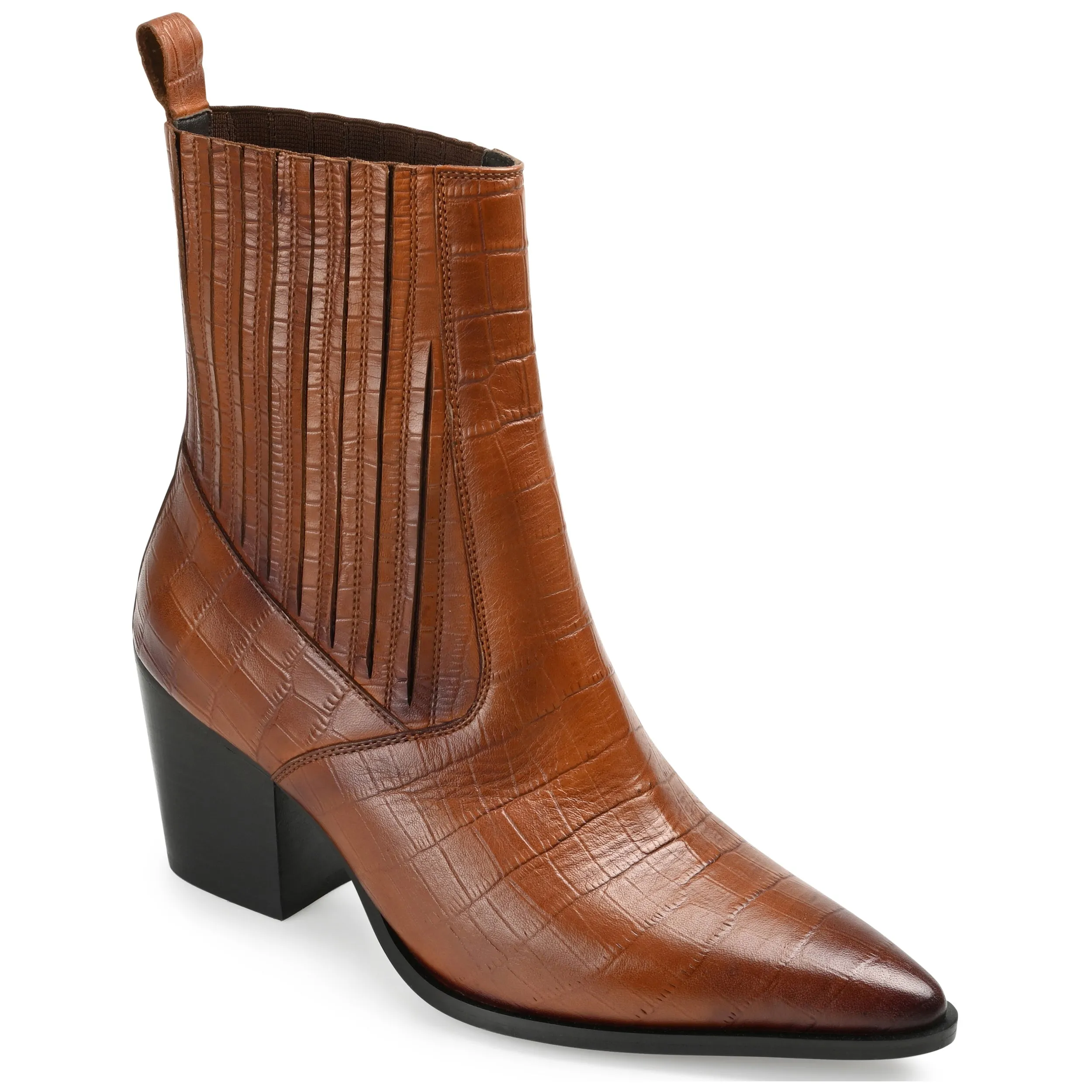 Journee Signature Womens Genuine Leather Markka Pointed Toe Stacked Chelsea Booties