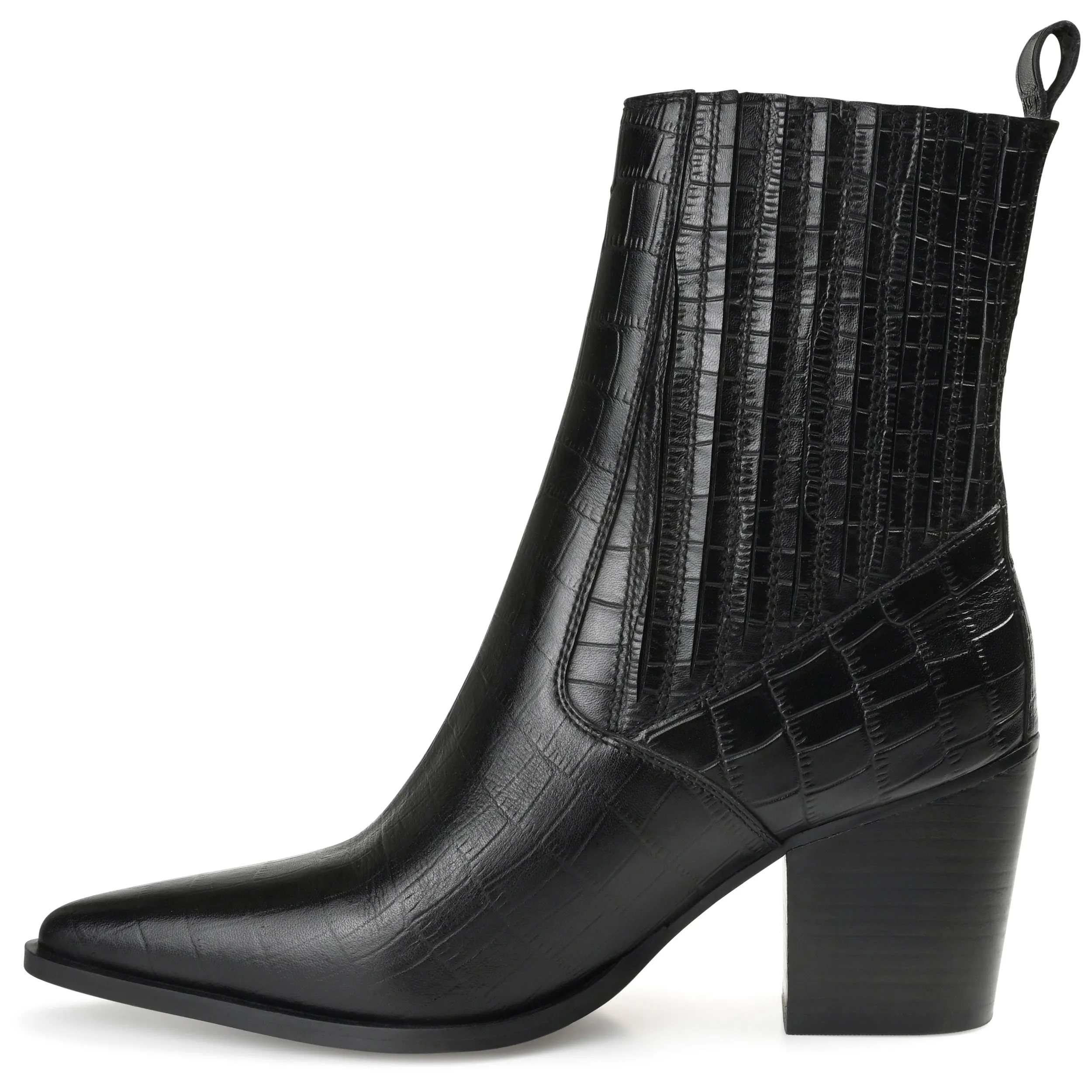 Journee Signature Womens Genuine Leather Markka Pointed Toe Stacked Chelsea Booties