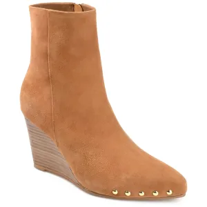 Journee Signature Womens Genuine Leather Reeya Almond Toe Wedge Ankle Booties