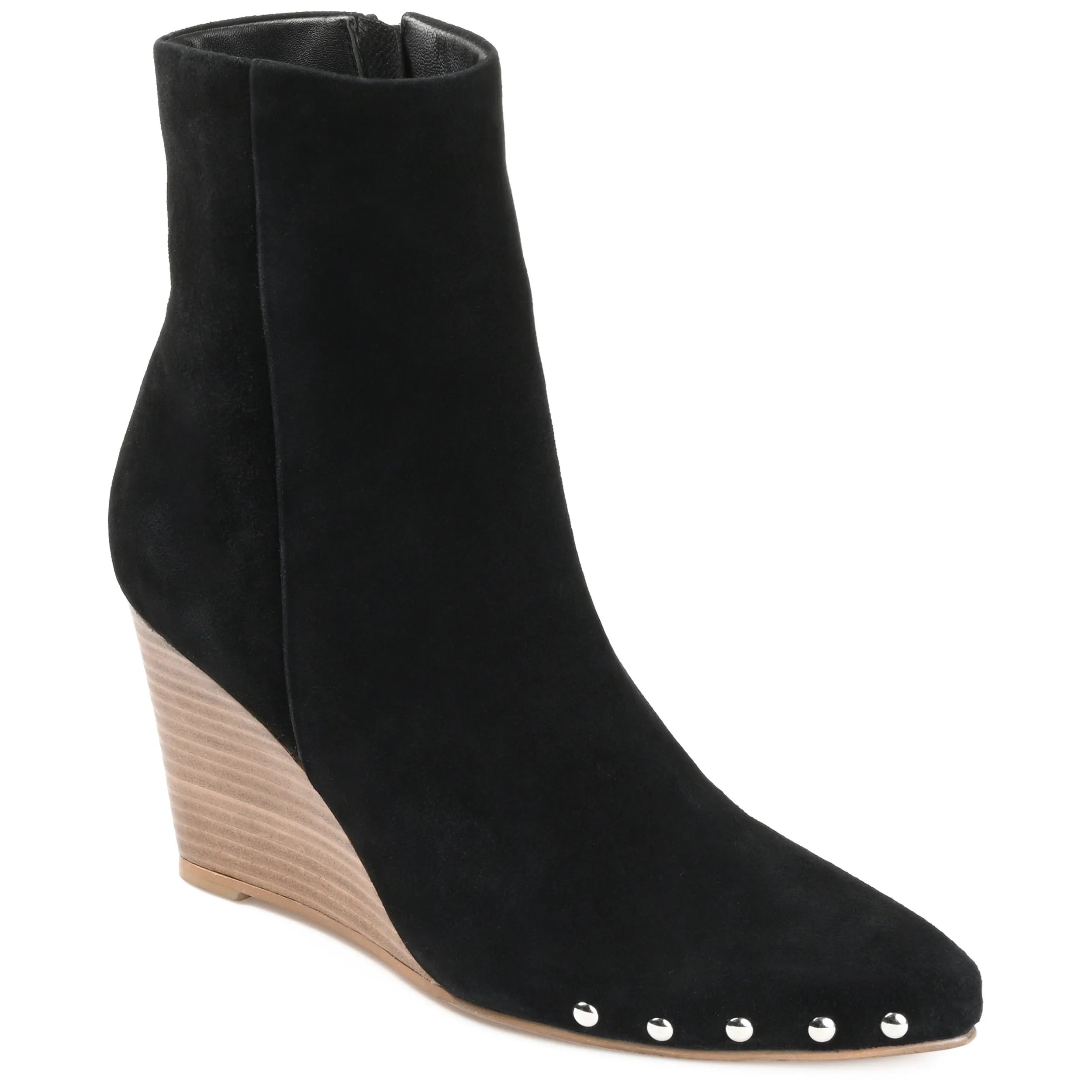 Journee Signature Womens Genuine Leather Reeya Almond Toe Wedge Ankle Booties