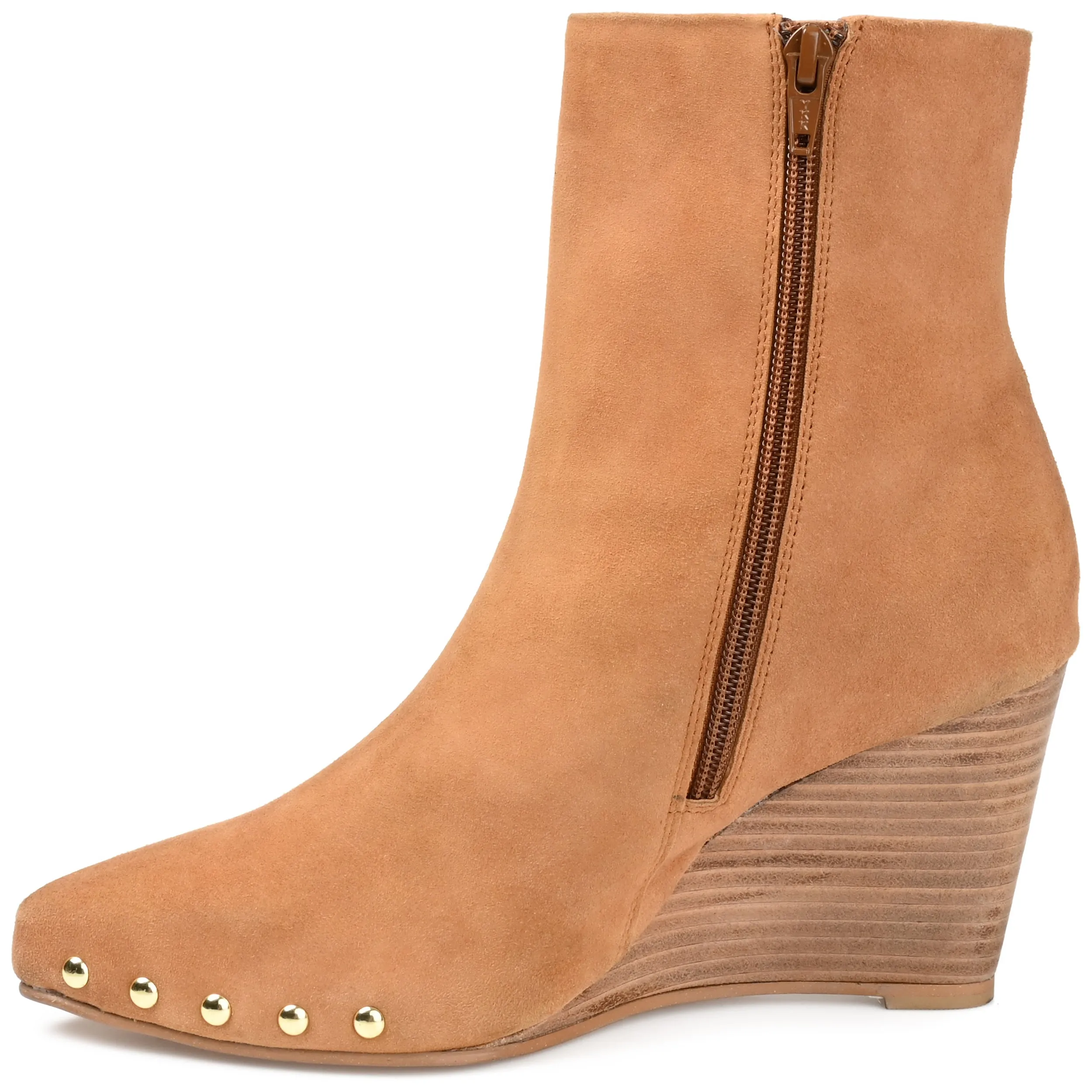 Journee Signature Womens Genuine Leather Reeya Almond Toe Wedge Ankle Booties