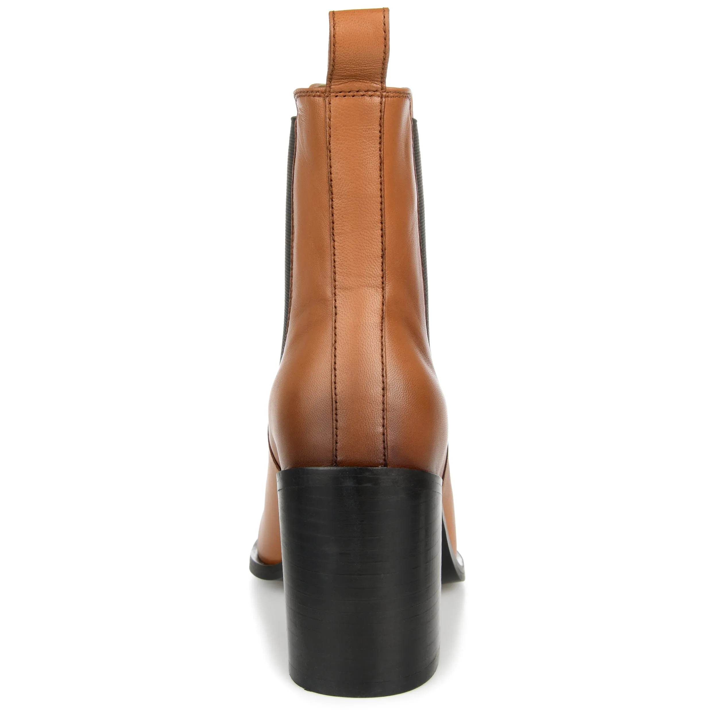 Journee Signature Womens Genuine Leather Rowann Square Toe Stacked Chelsea Booties