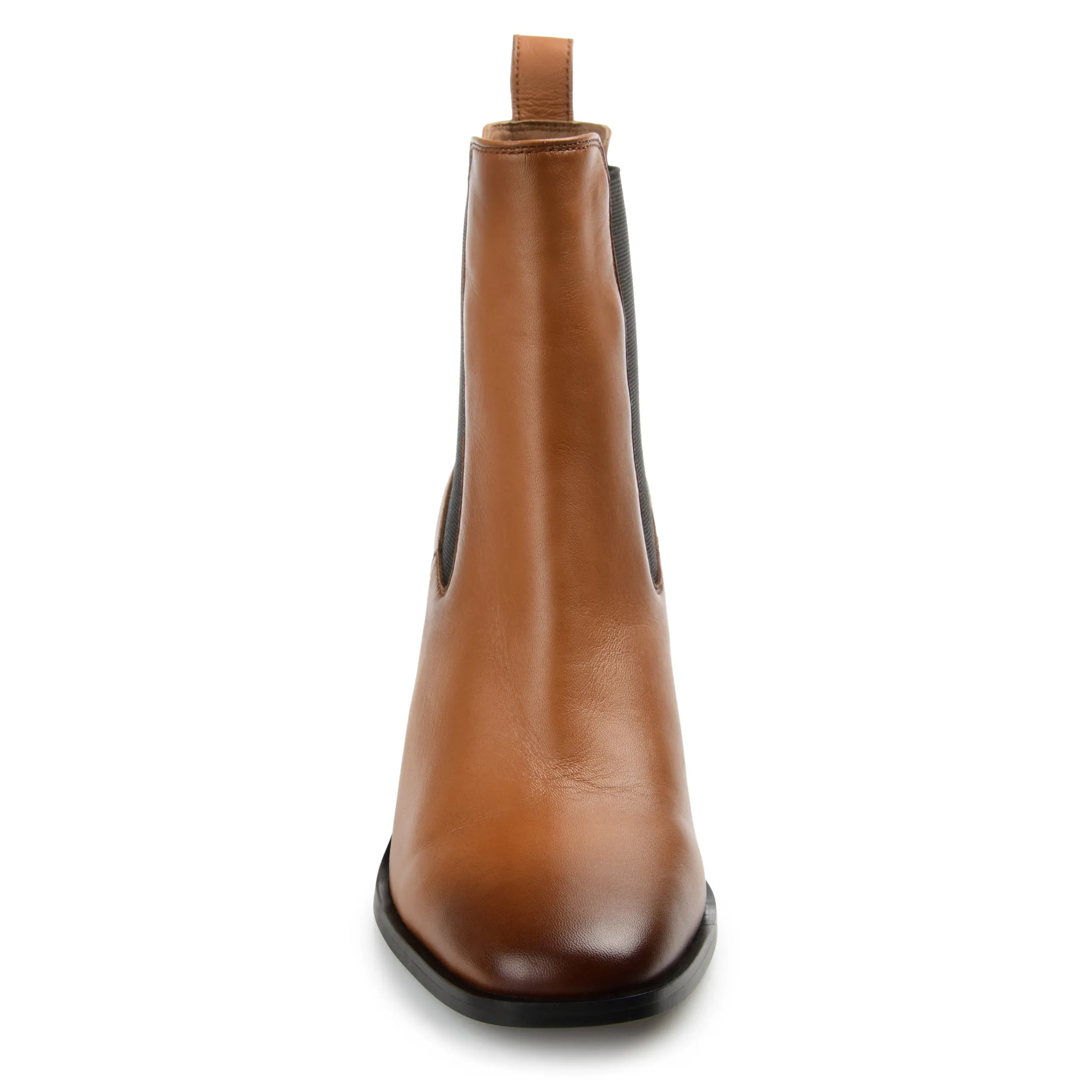 Journee Signature Womens Genuine Leather Rowann Square Toe Stacked Chelsea Booties