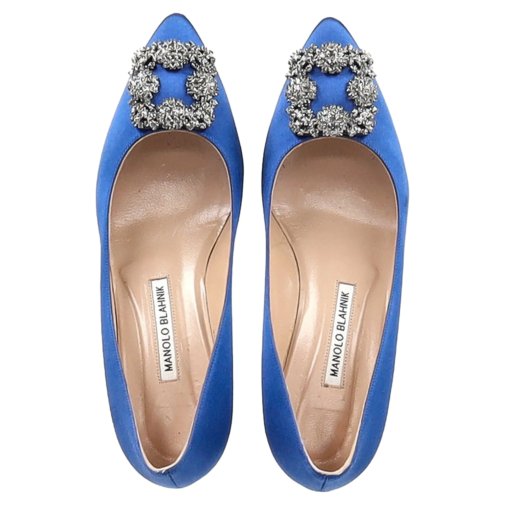 Manolo Blahnik Hangisi 50 Pointed Pumps in Blue Satin