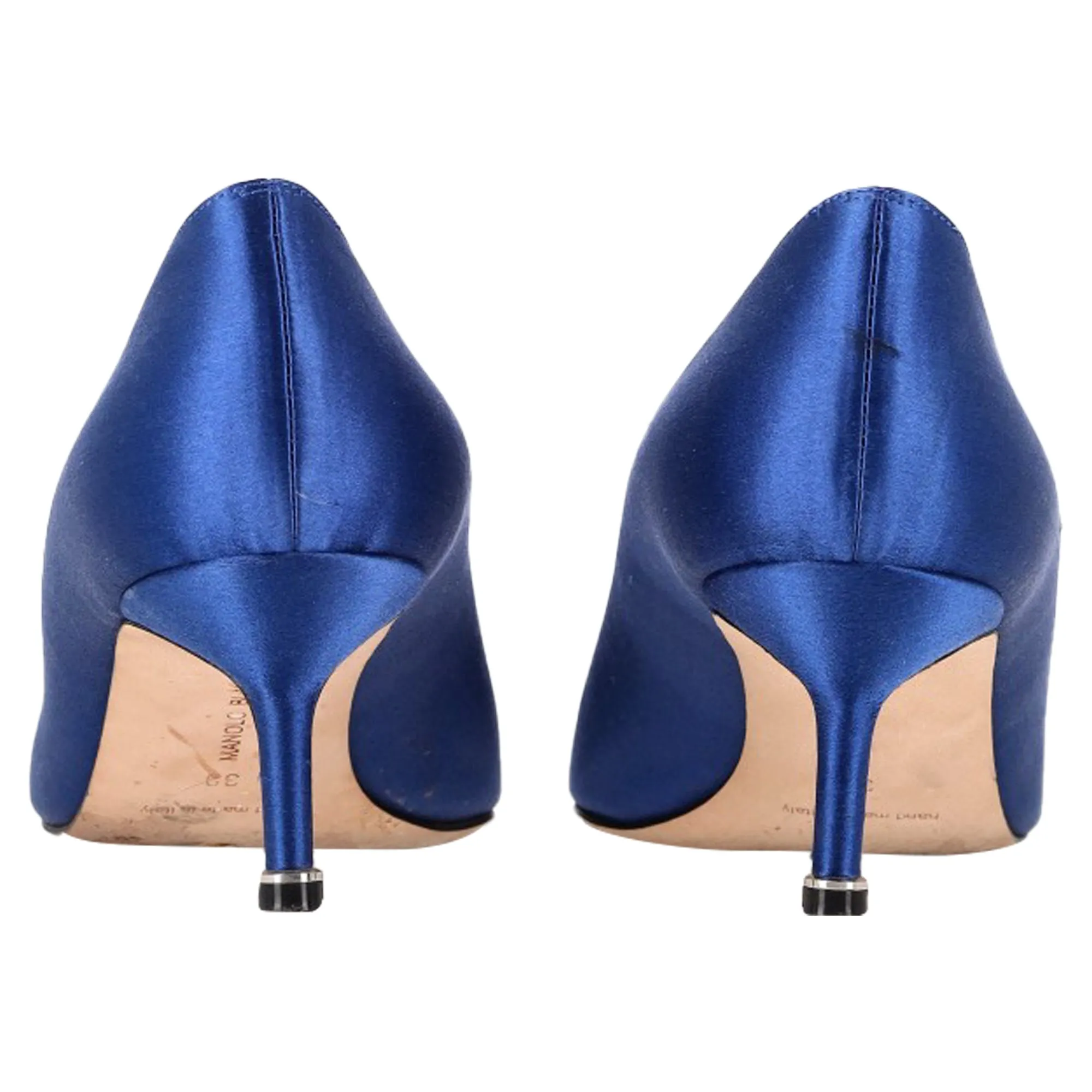 Manolo Blahnik Hangisi 50 Pointed Pumps in Blue Satin