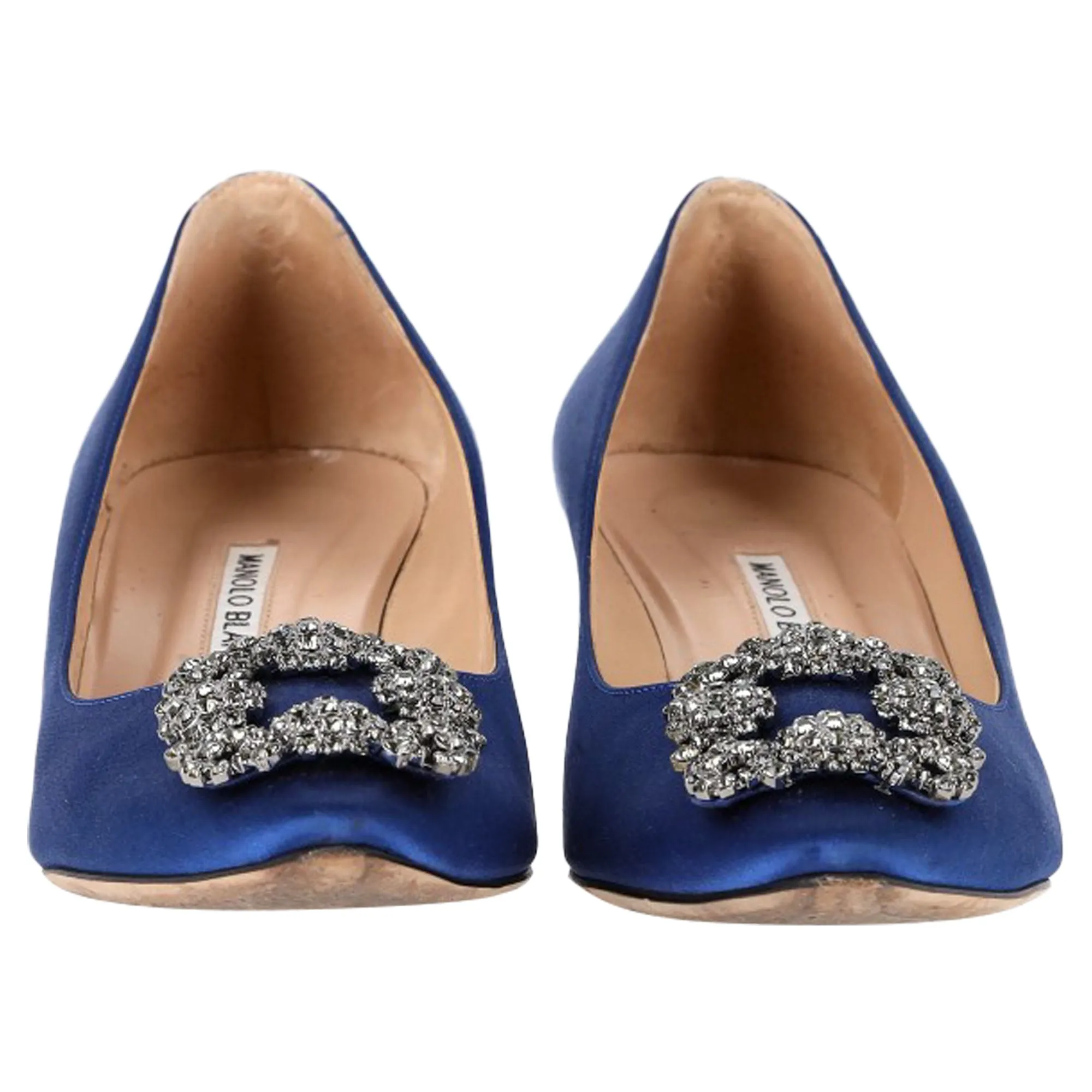 Manolo Blahnik Hangisi 50 Pointed Pumps in Blue Satin