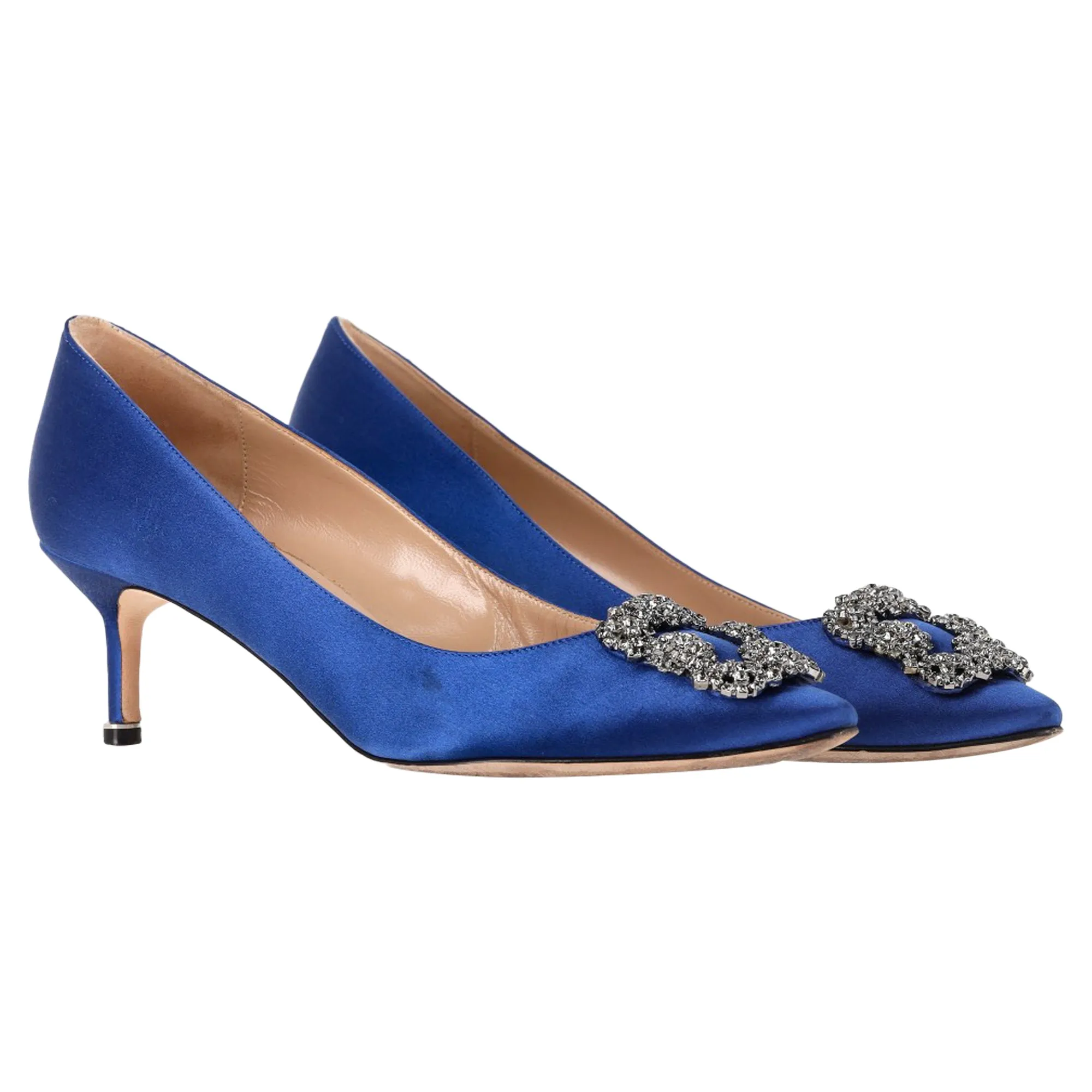 Manolo Blahnik Hangisi 50 Pointed Pumps in Blue Satin