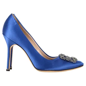 Manolo Blahnik Hangisi Pumps in Blue Satin