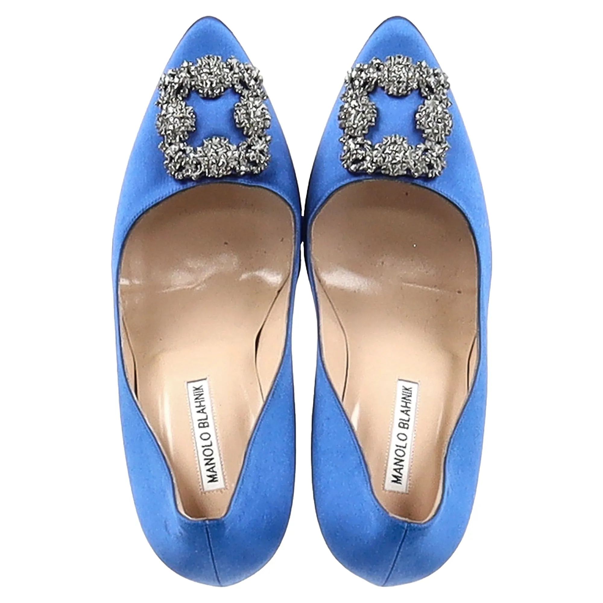 Manolo Blahnik Hangisi Pumps in Blue Satin