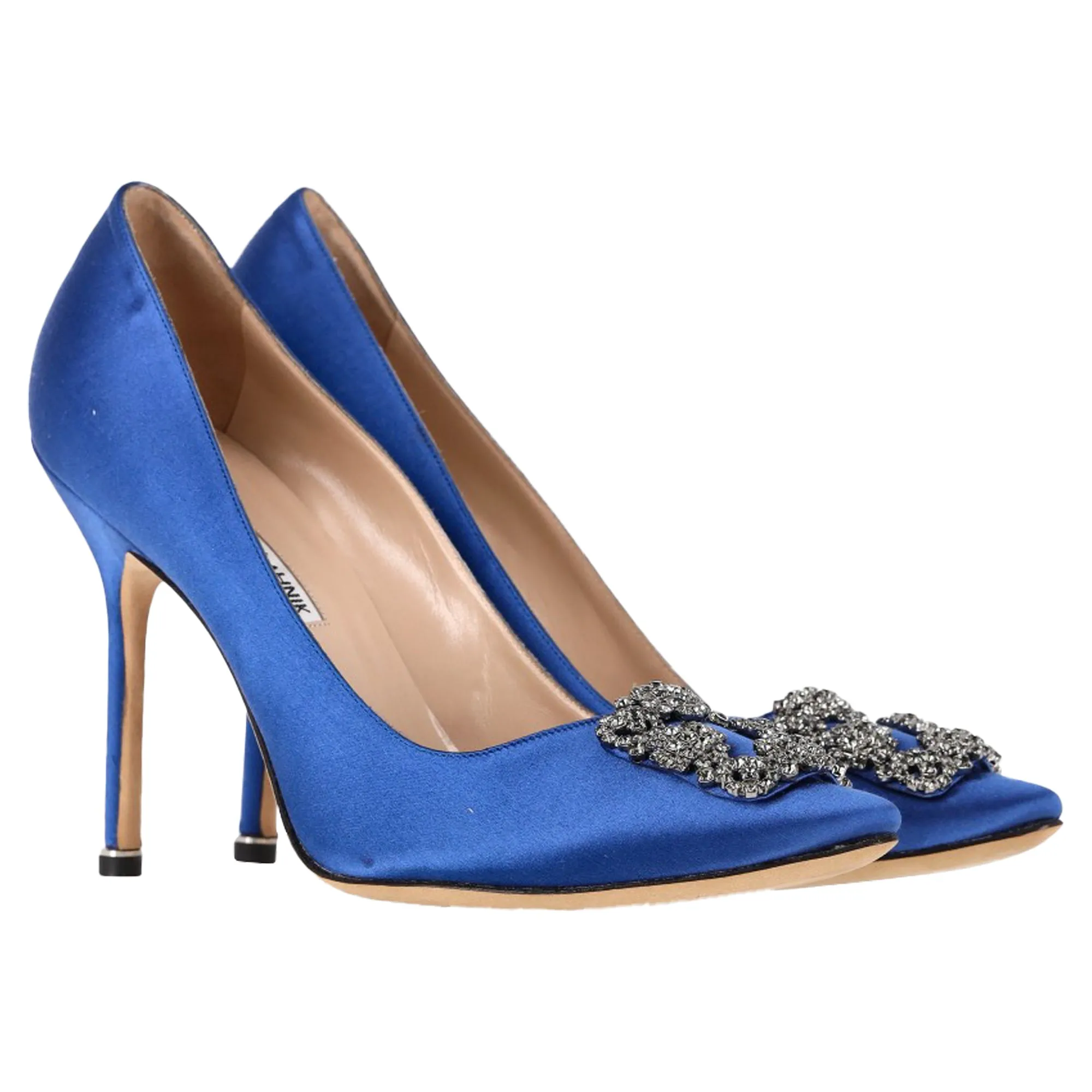 Manolo Blahnik Hangisi Pumps in Blue Satin