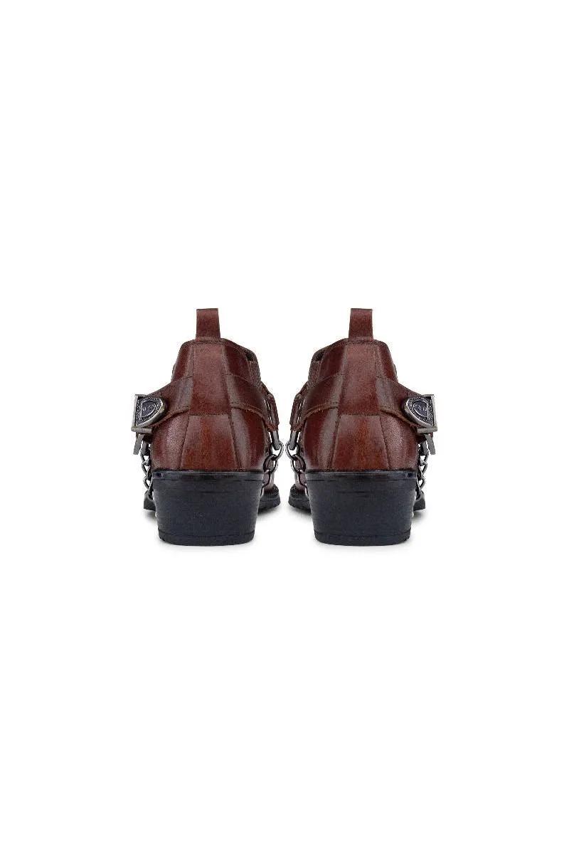 Men's Brown Leather Winklepicker Cowboy Cuban Biker Shoes